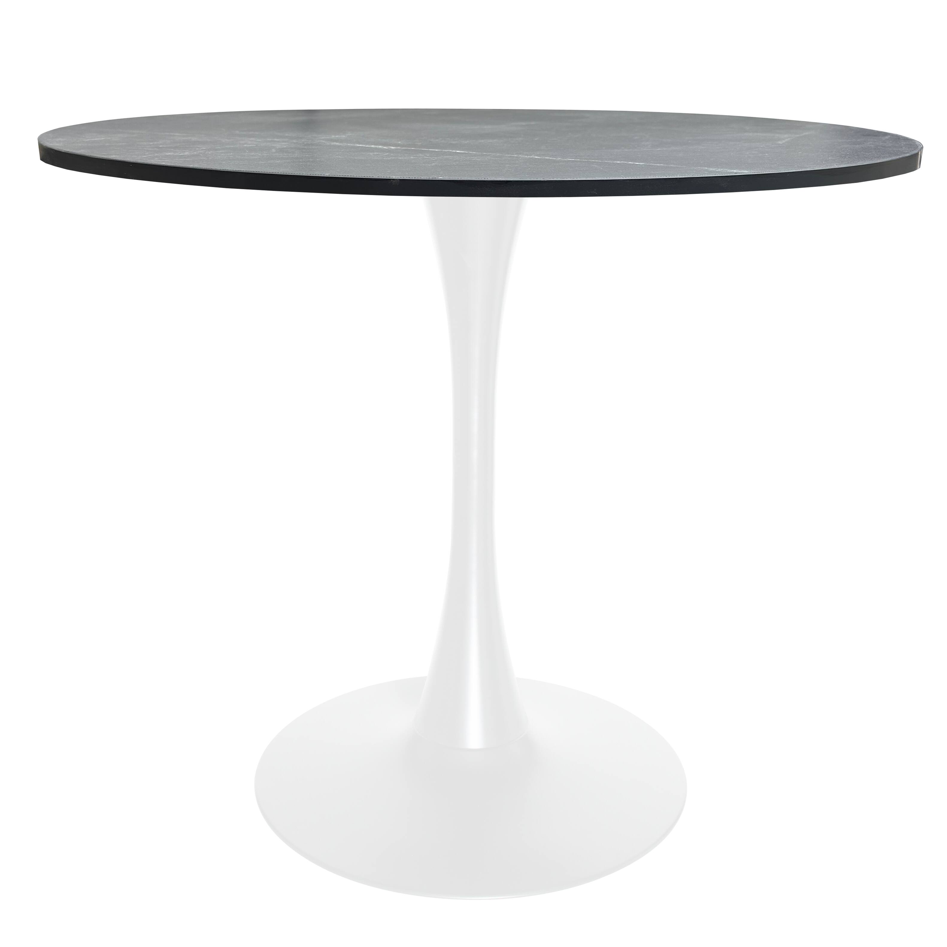 Alt View 4. LeisureMod - Bristol 36" Round Contemporary Dining Table - MDF Circular Top & White Metal Pedestal Base for Kitchens - MDF - Black.