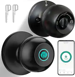 RTMB - Biometric Door Lock with App Control & Key, Keyless Door Knob (Black)