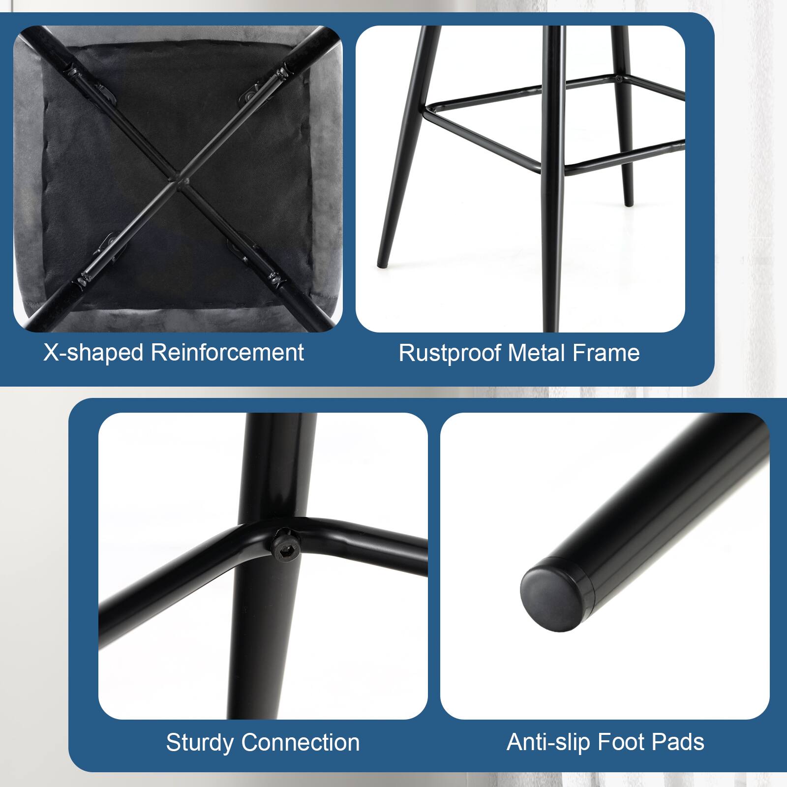 X-shaped Reinforcement, Rustproof Metal Frame, Sturdy Connection, Anti-slip Foot Pads