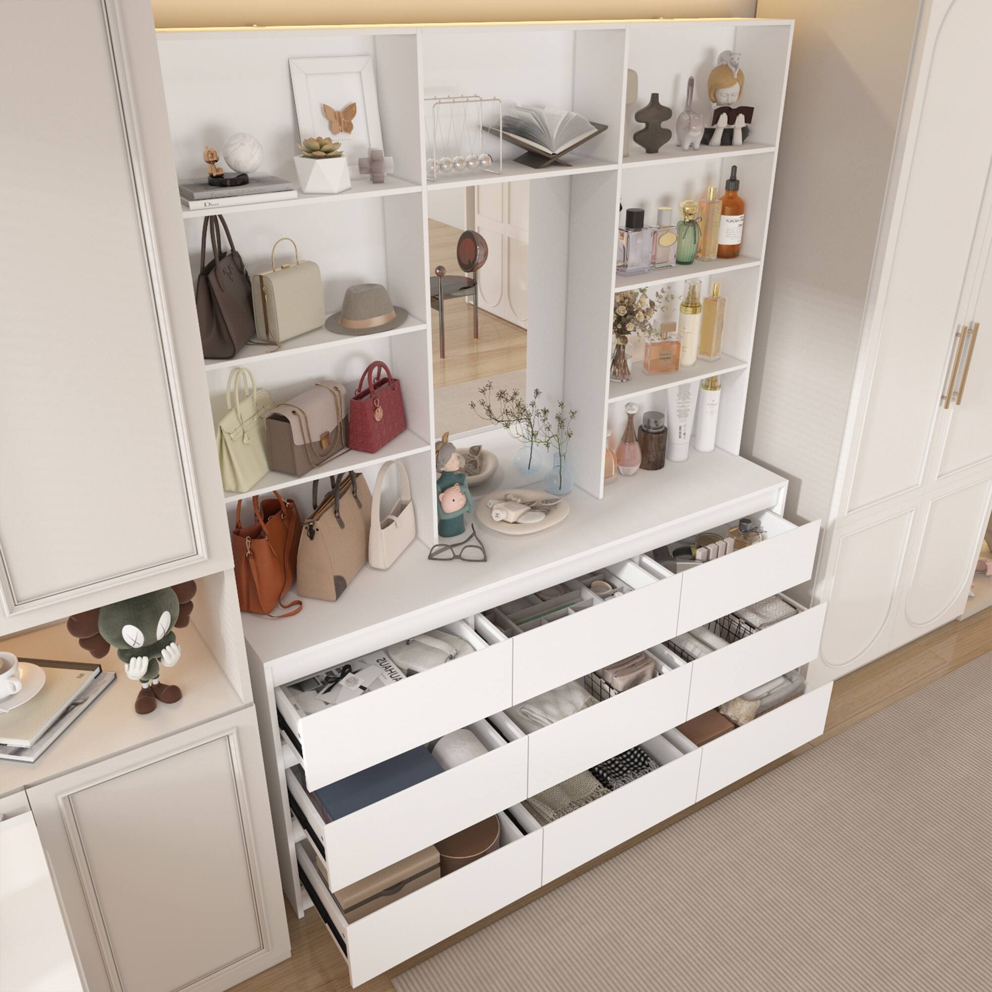 Alt View 10. FUFU & GAGA - FUFU&GAGA Vanity Storage Cabinet with Mirror: Perfect for Closets & Women’s Spaces - White.