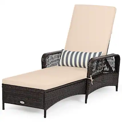 Front. Costway - Costway PE Rattan Chaise Lounge Chair Armrest Recliner Adjustable Pillow - Mix Brown,Beige.