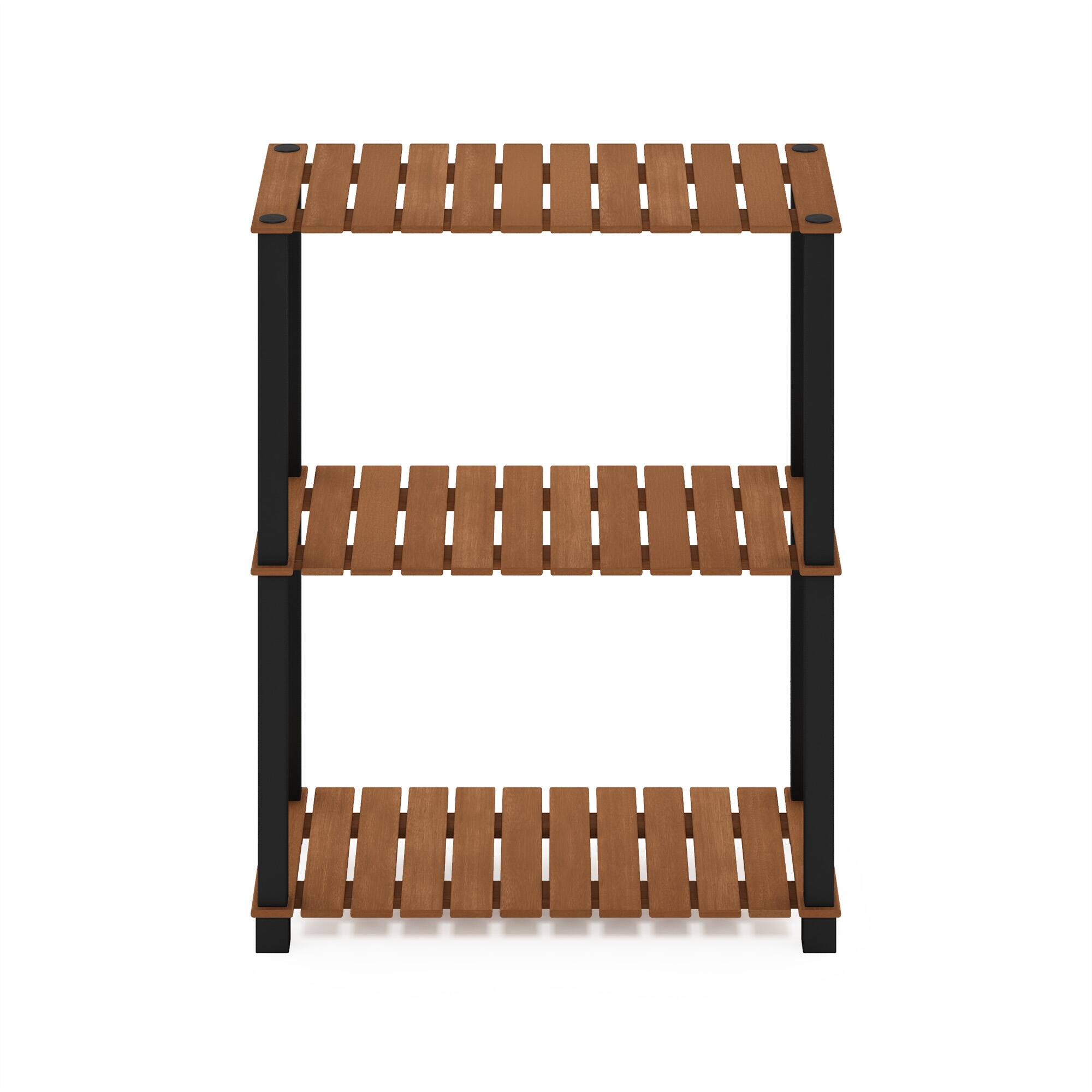 Alt View 2. Furinno - Pangkor 3-Tier Turn-N-Tube Indoor Outdoor Plant Shelf Wood Stand with Square Poles - Natural/Black.