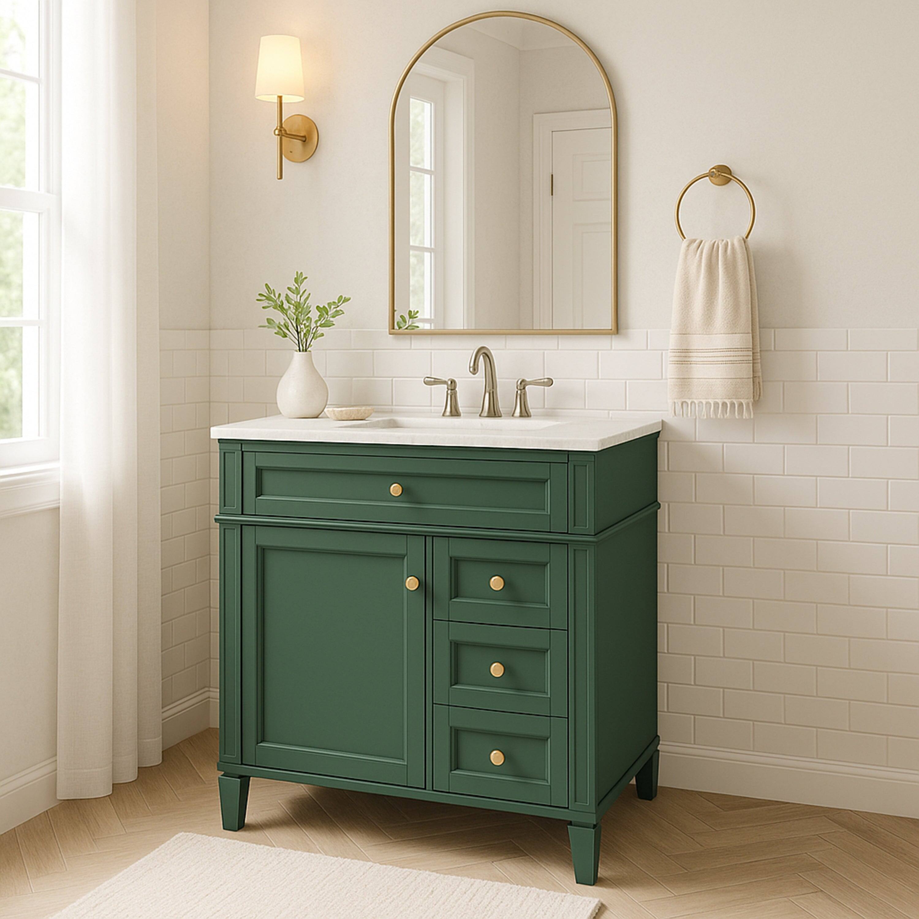 Alt View 1. Boyel Living - 30 Inch Modern Bathroom Vanity Cabinet No Sink Three Drawers With Tip Out Green - Green.