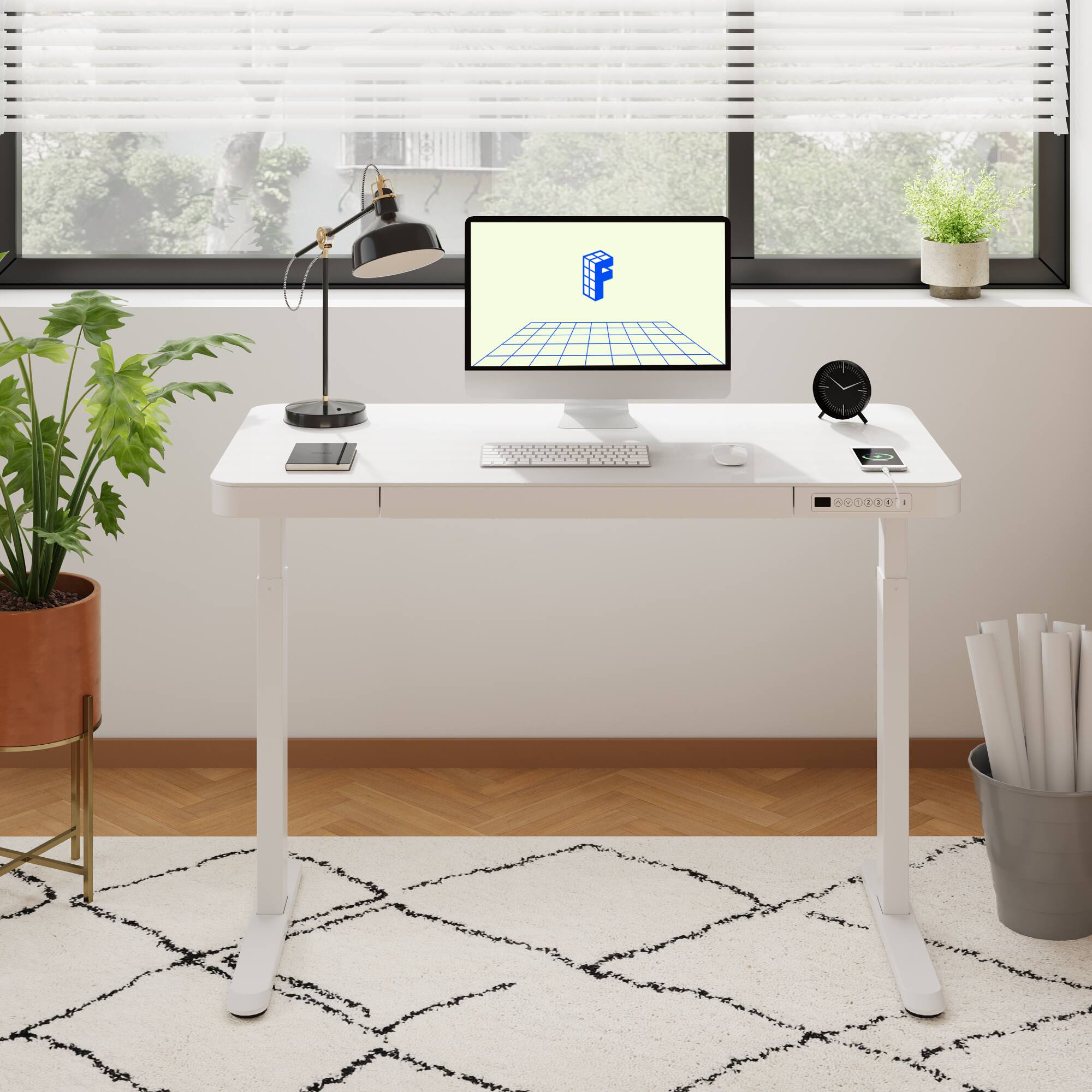 Alt View 1. FlexiSpot - EG9 Series-Glass Top Electric Height Adjustable Standing Desk For Home Office - White.