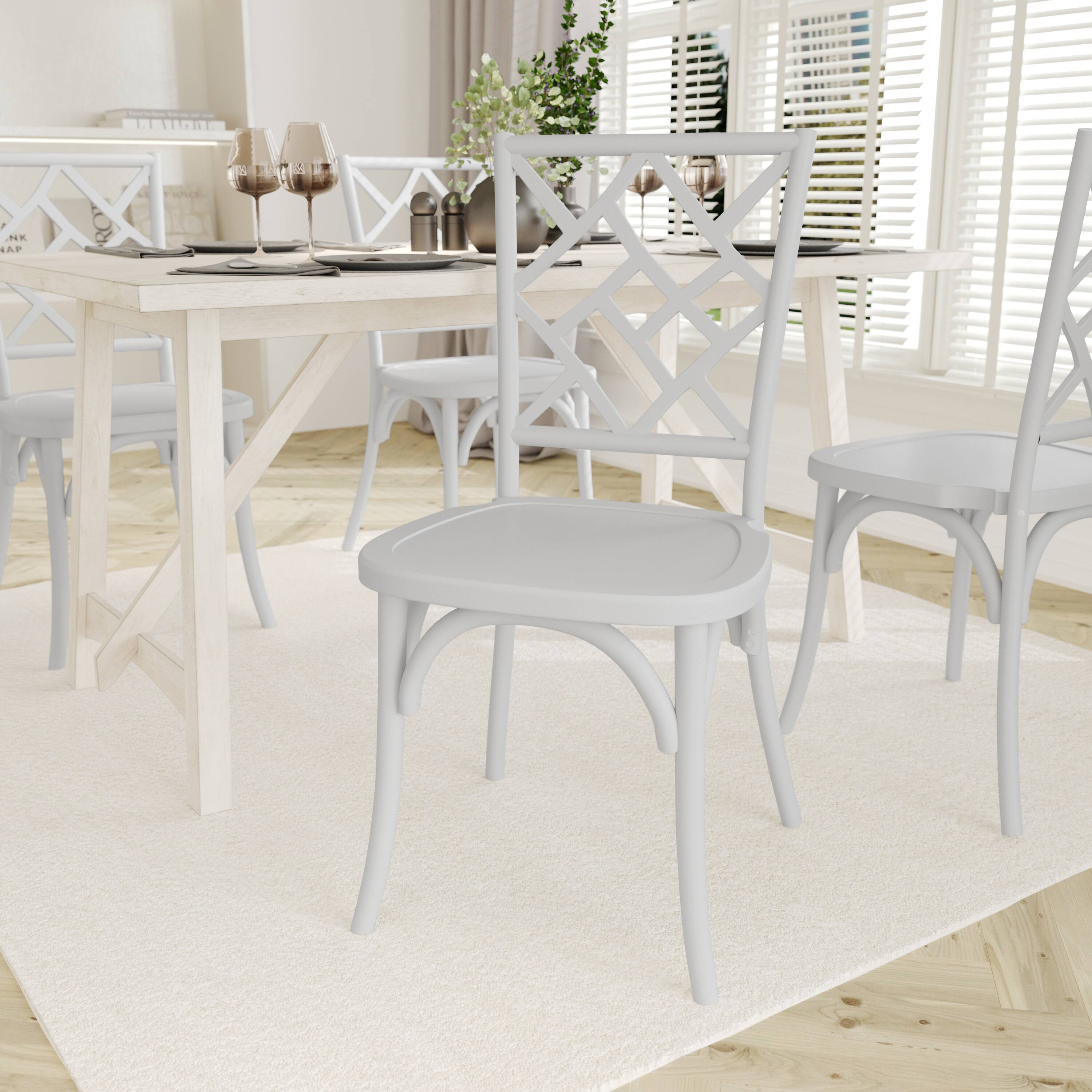 Alt View 1. Emma + Oliver - Decker Solid Wood Stack Dining Chair with Decorative Back Design - White.