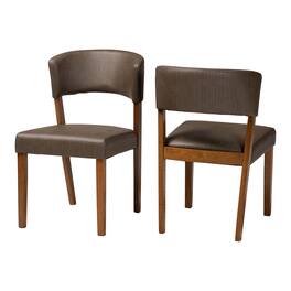 Baxton Studio - Montreal Mid-Century Dark Walnut Wood Faux Leather Dining Chairs - "Walnut" Brown