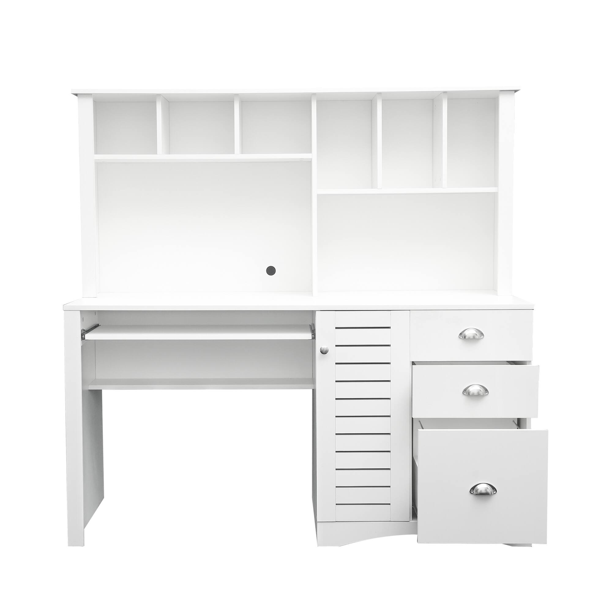 Alt View 7. GOODSILO - Home Office Computer Desk with Hutch | Study Writing Table with Storage - White.