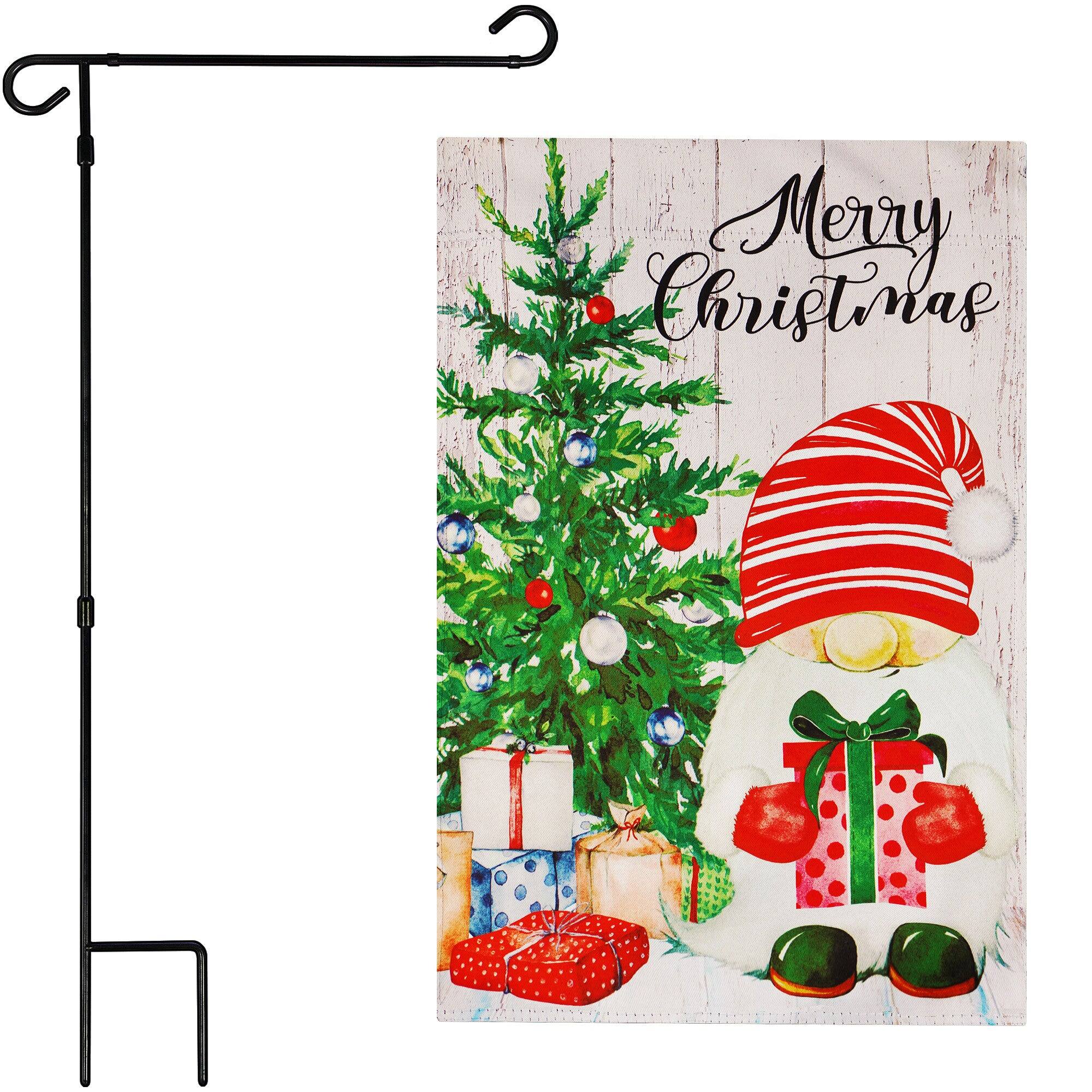 G128 - 36x16 in Garden Flag Stand with 12x18 in Merry Gnome Flag - Assorted Colors