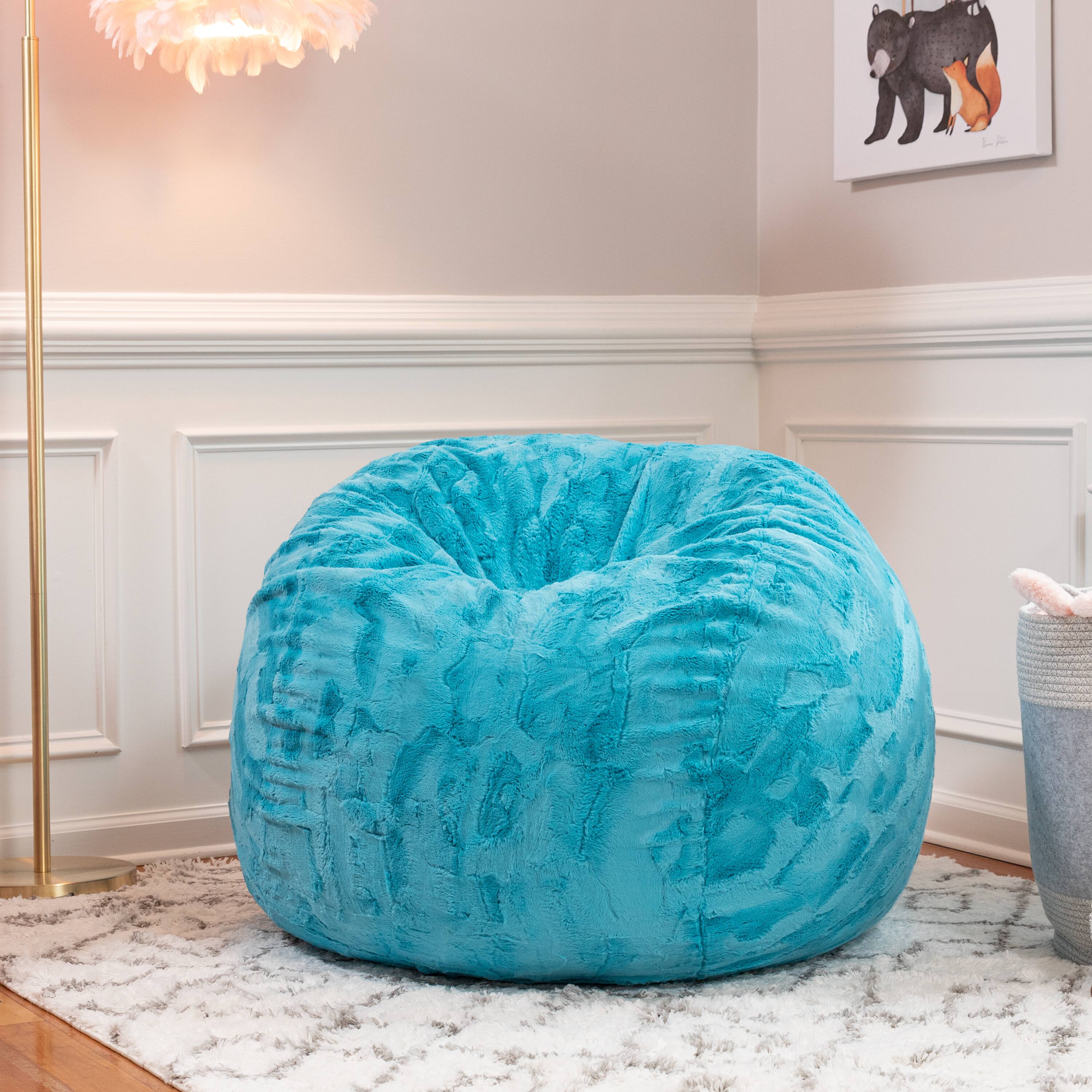 Left. Jaxx - Jaxx Saxx 3 Foot Bean Bag Chair - Faux Fur - Fun Colors, Maui Turquoise - Faux Fur - Maui Turquoise.