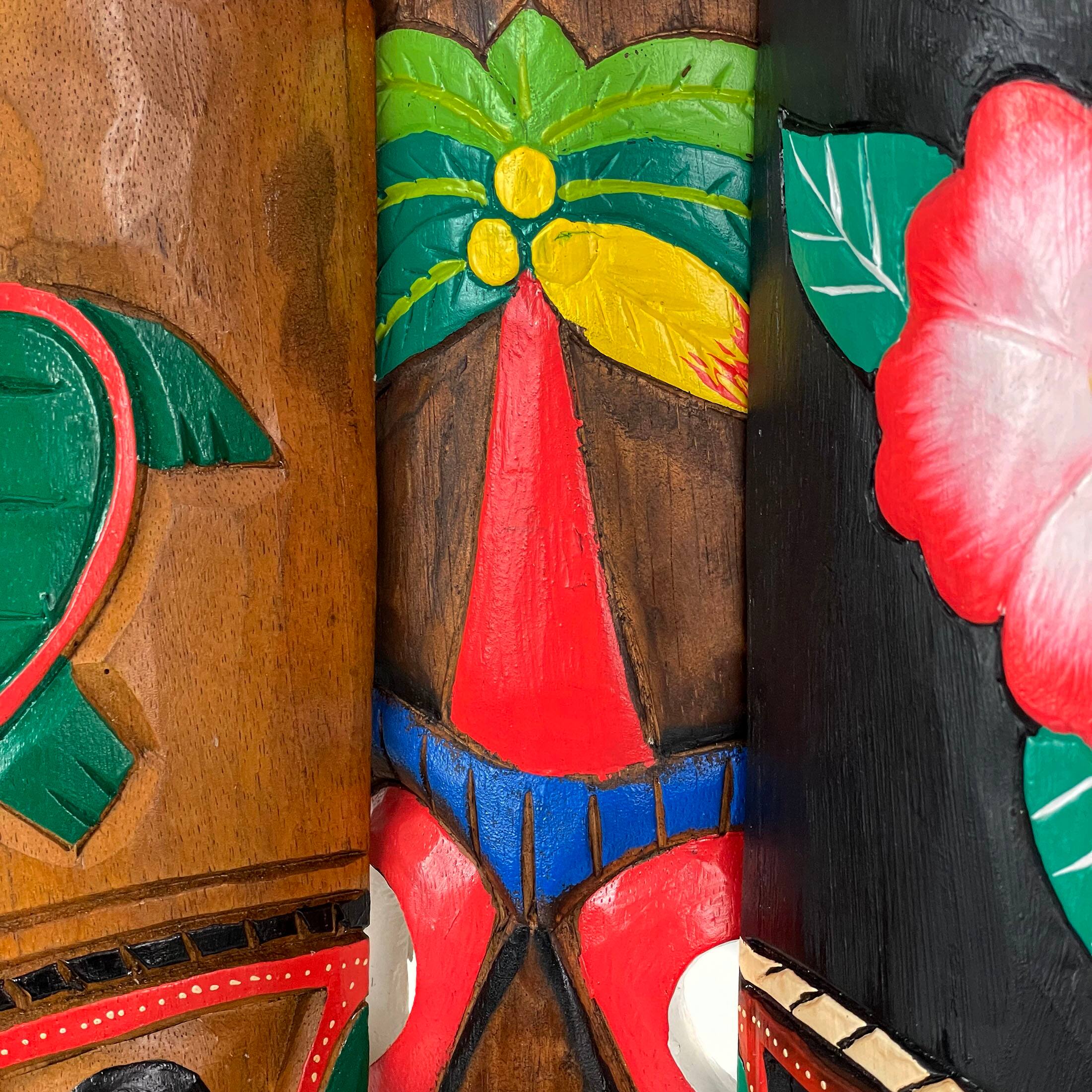 Alt View 2. Zeckos - Set of 3 Colorful Hawaiian Island Style Wooden Tiki Wall Masks 20 Inches High - Multicolored.