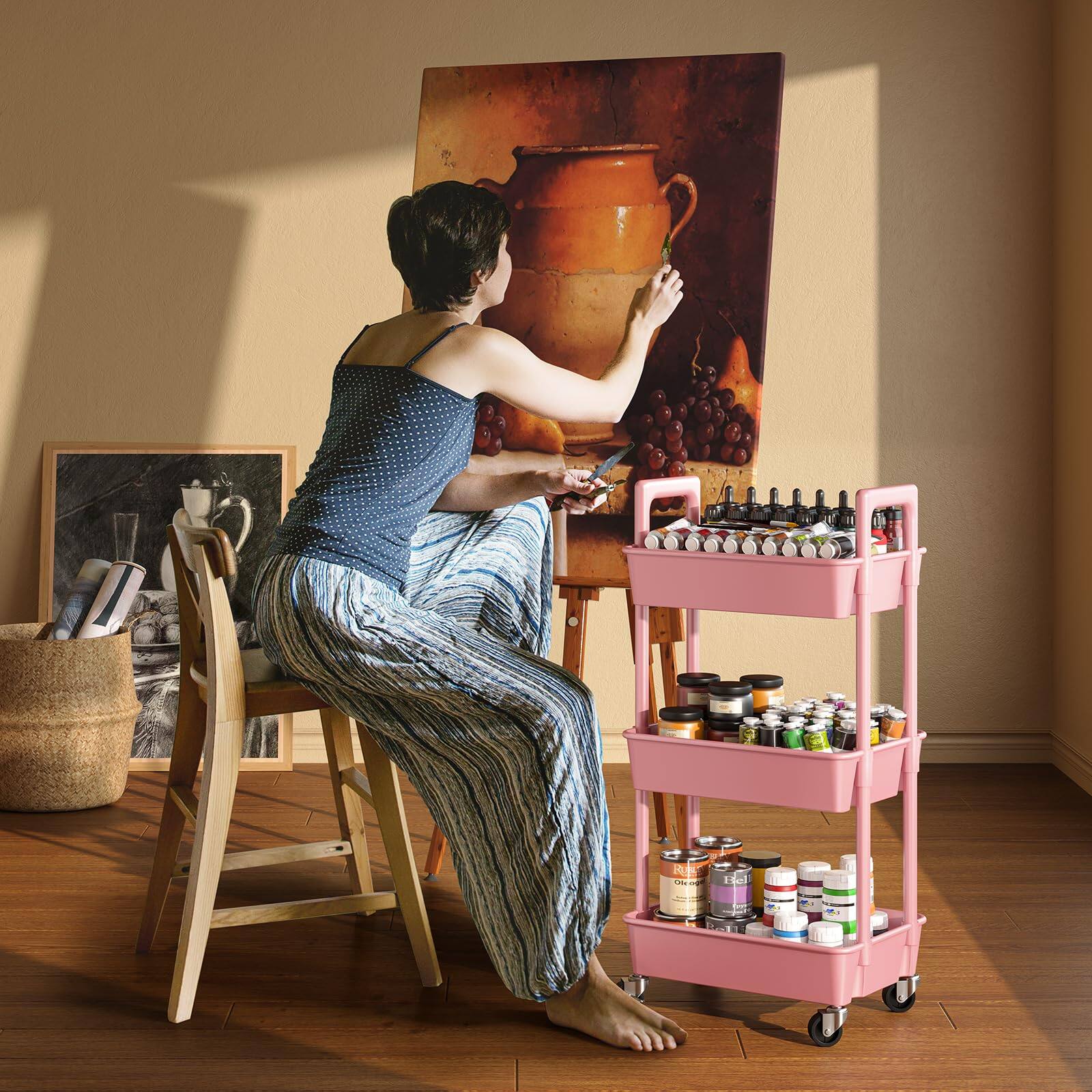 Alt View 4. JETRANSPORT - 3 Tier Rolling Cart Organizer Plastic With Lockable Wheels & Reinforced Handle Lightweight Utility - White 4-Tier.