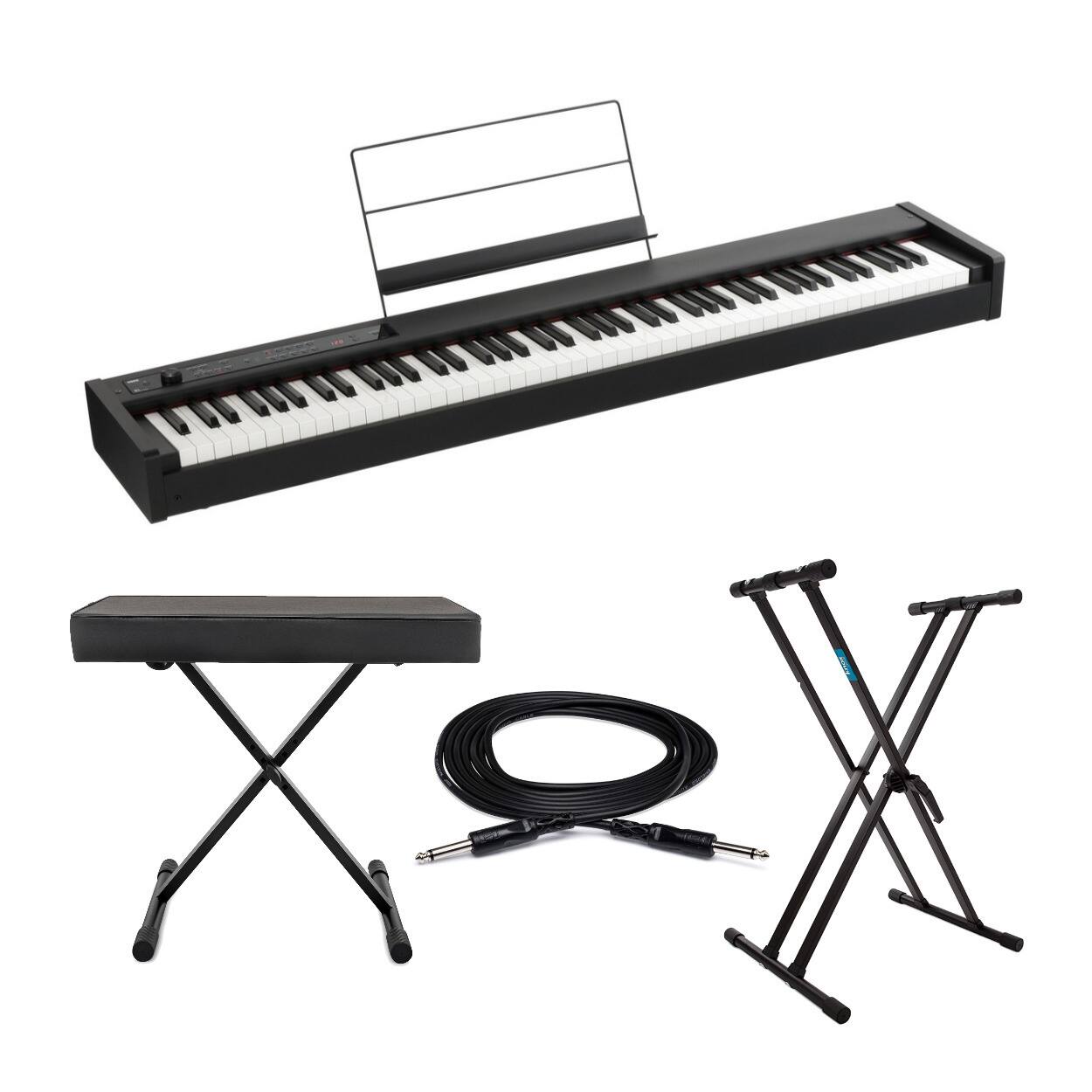 Angle. Korg - Korg D1 88-Key Digital Piano with Adjustable Stand, Bench, Cables Bundle.