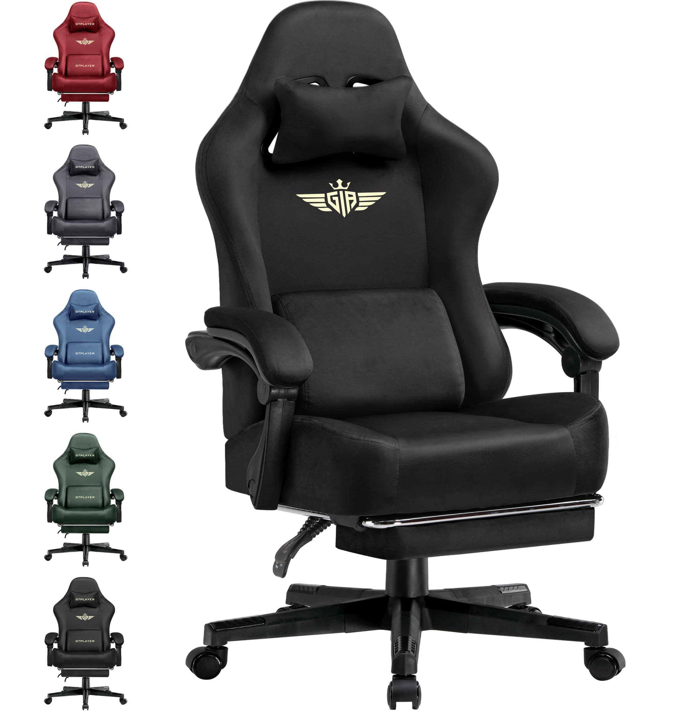 Angle. Hirose Alice - GTPLAYER Gaming Chair Fabric with Pocket Spring Cushion, High Back Ergonomic Computer Chair with Footrest f... - Black.