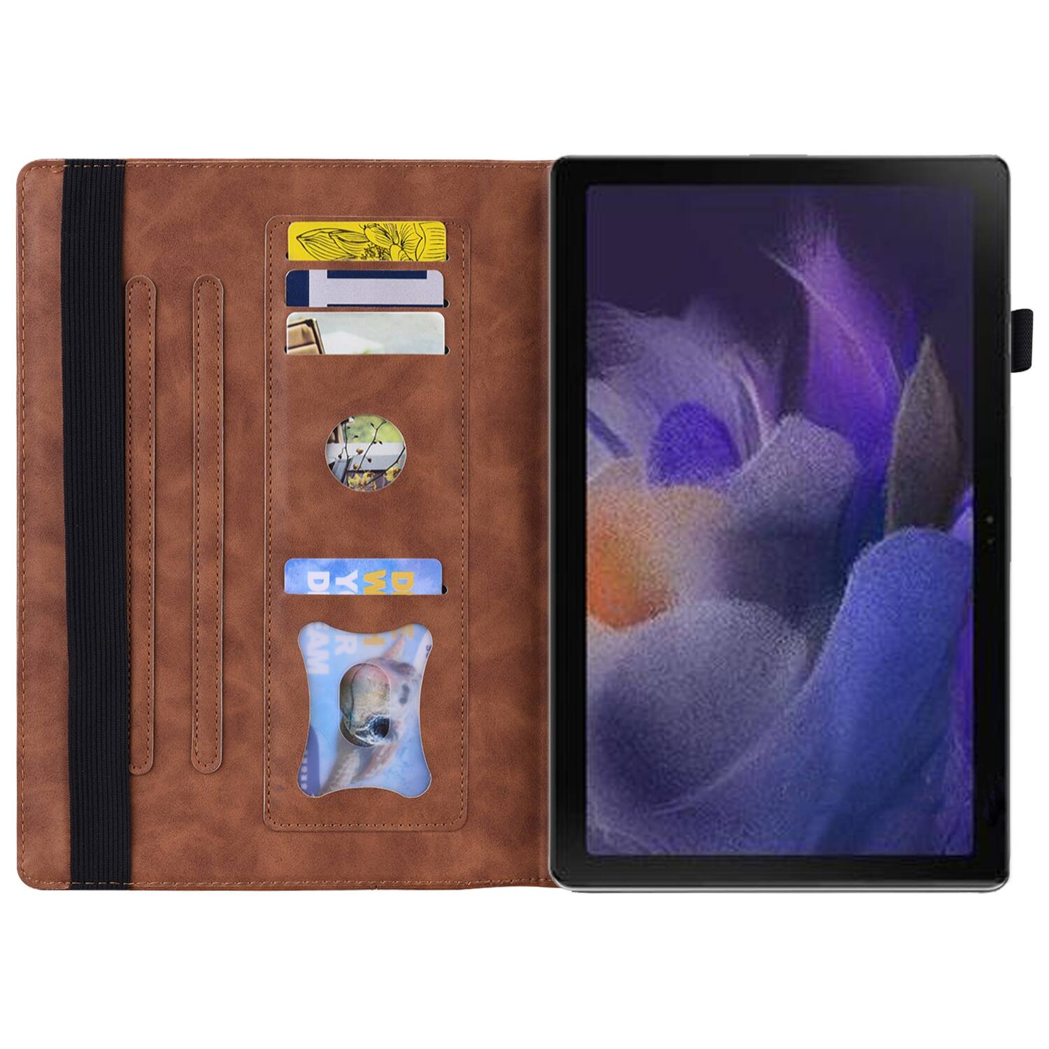 Back. Dteck - for Samsung Galaxy Tab A11 / A9 8.7 inch Tablet Case, PU Leather Folio Stand Cover with Credit Card Slots - Brown.