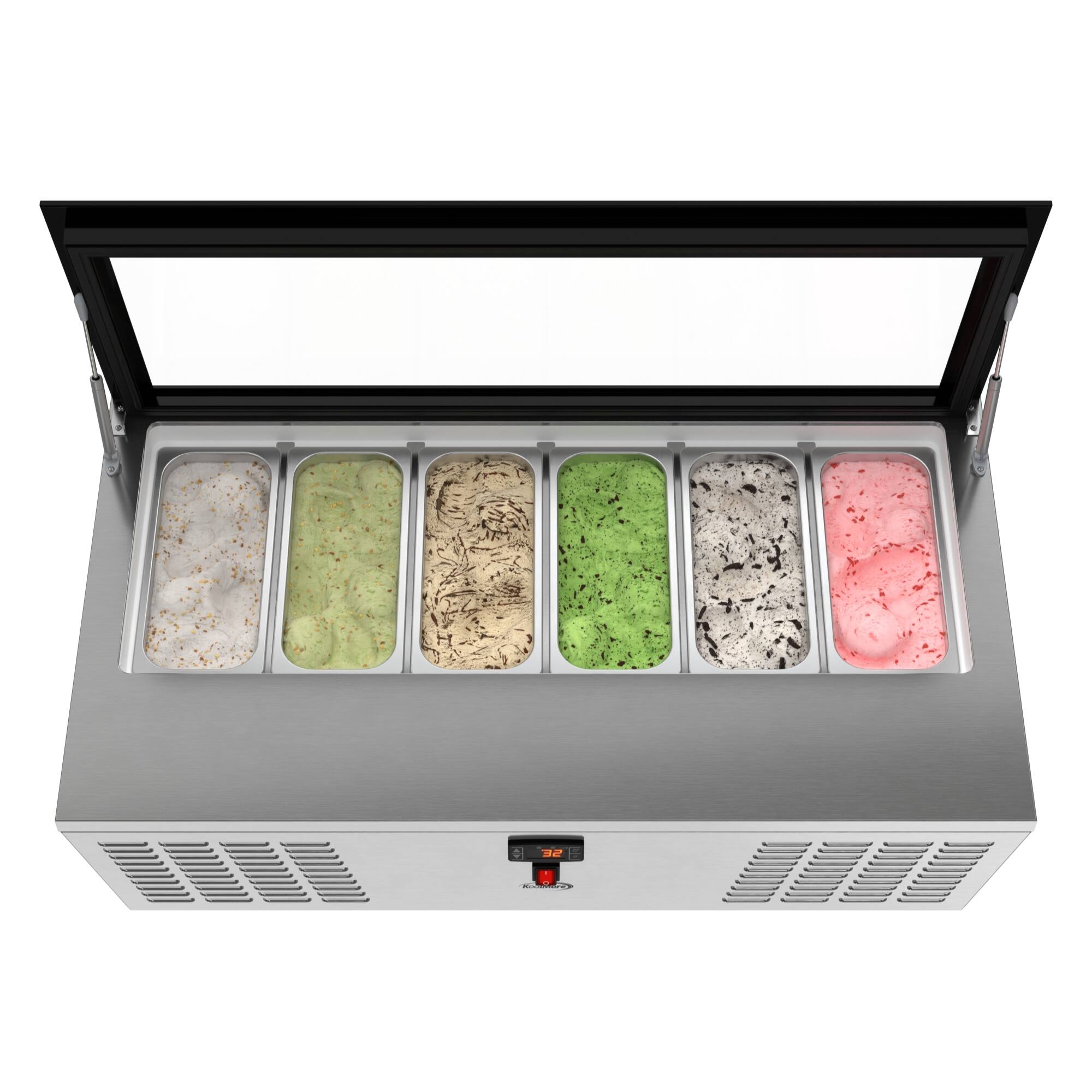 Angle. Koolmore - 45 in. 6-Pan Countertop Ice Cream Display Freezer with Glass Top in Stainless-Steel (KM-CGD-6P45) - Stainless-Steel and Black.