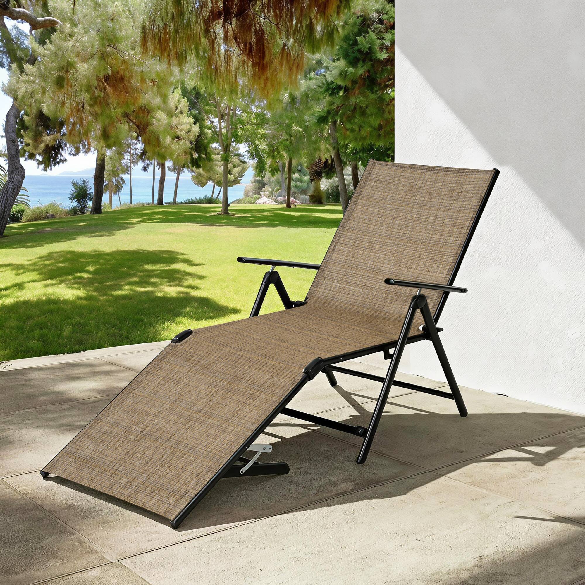 Left. Nuu Garden - Outdoor Folding Chaise Lounge with Adjustable Backrest, Assemble-Free - Brown.