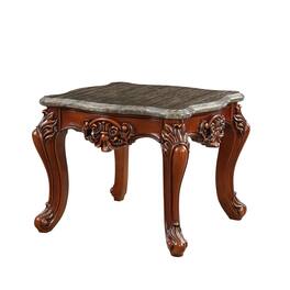 Manhattan Lane - 30 Inch Classic Square Marble Top End Table, Cabriole Legs - Gray and Brown