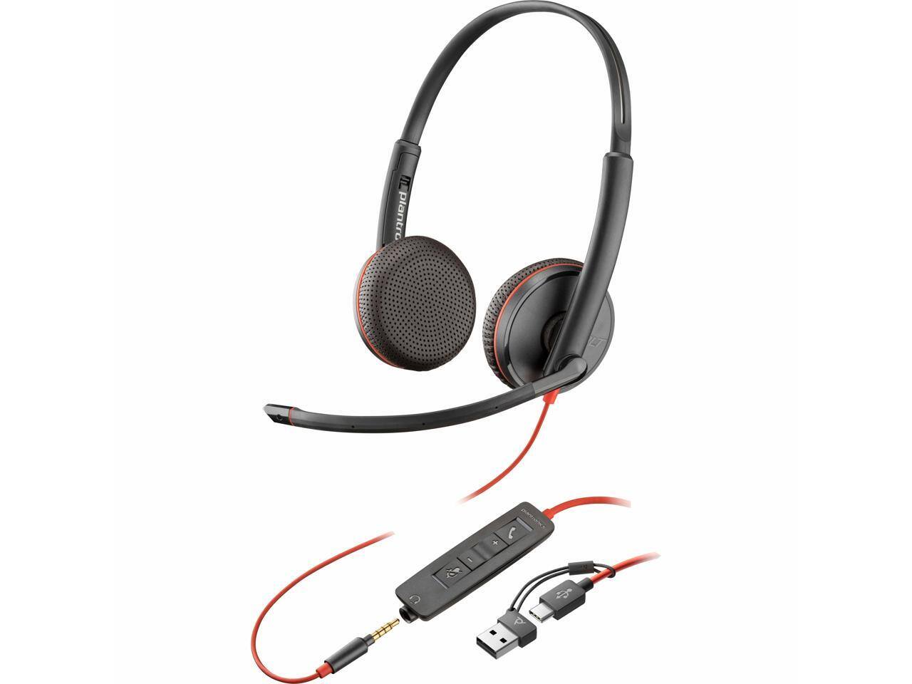 Alt View 1. HP - Poly Blackwire 3225 Stereo USB-C/3.5mm Headset, Wired, On-ear, 7.4ft Cable, Omni-directional Mic (Bulk).