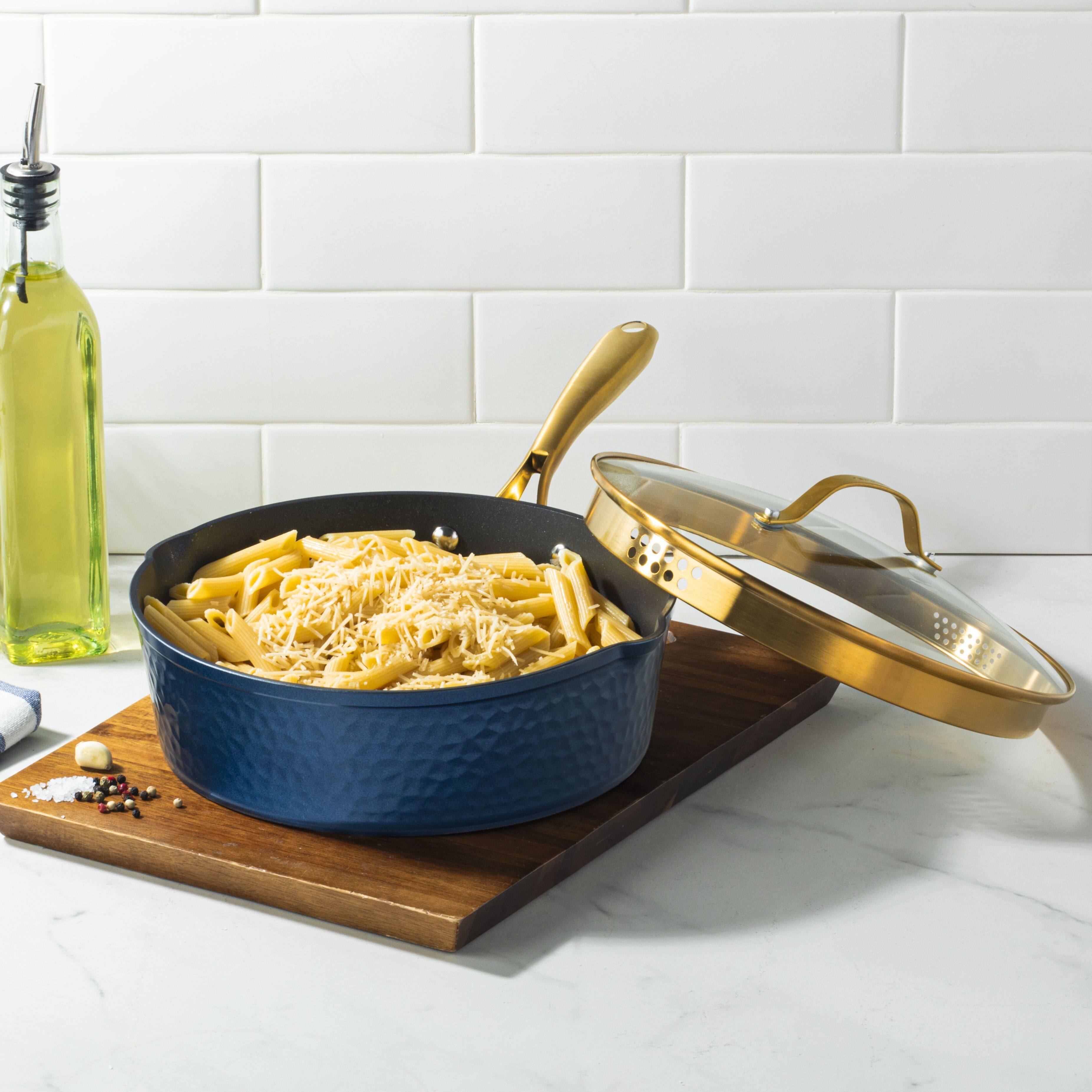 Alt View 3. Granitestone - Granitestone Charleston Collection Hammered Navy 4 Qt Deep Saute Nonstick Pan with Lid - Navy.