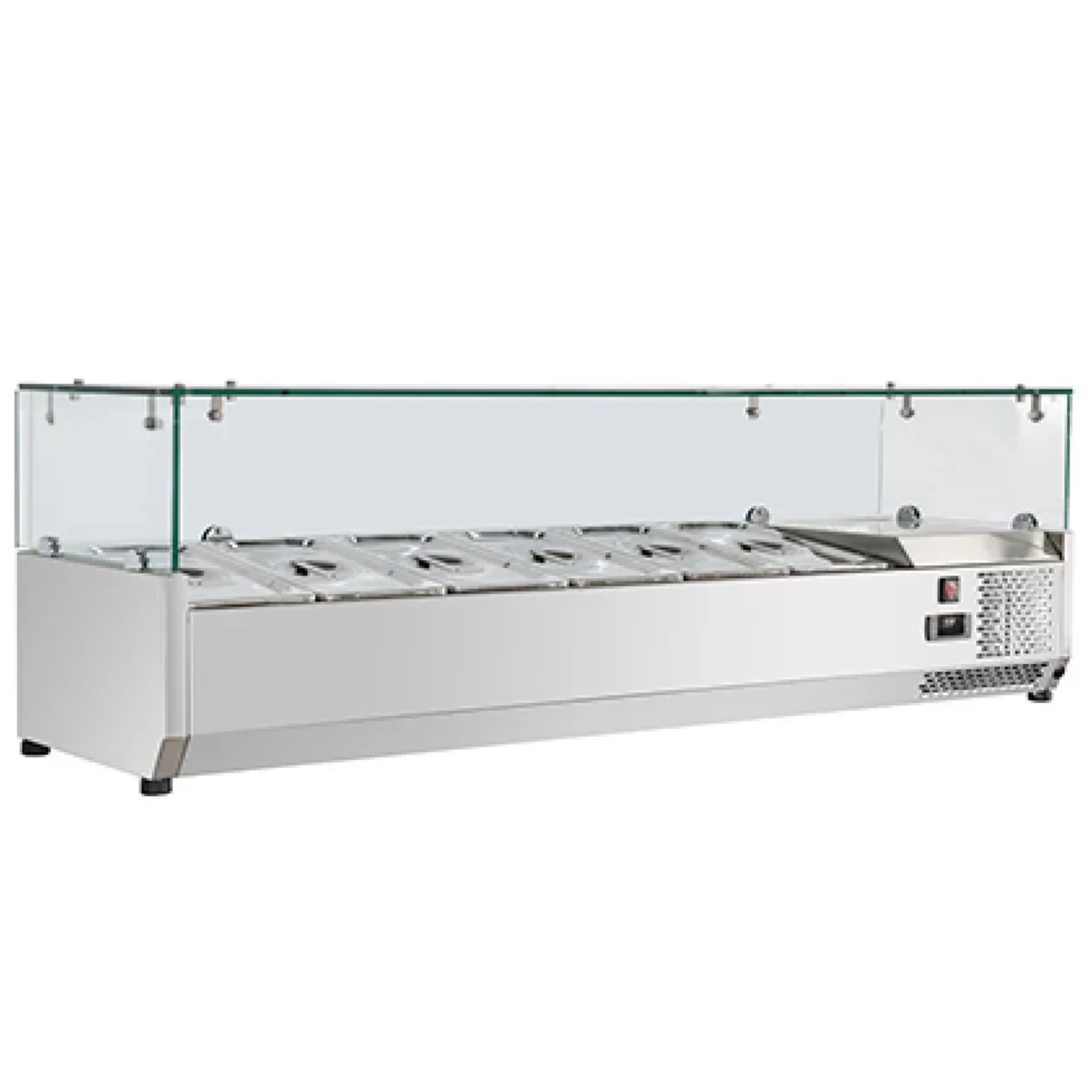 Equator - Vitlife Commercial Refrigerator Condiment Prep Station, Glass Lid 6 Pan (GN1/3×5+GN1/2×1), 33–41°F, 59.1" - Stainless Steel