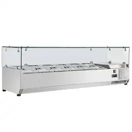 Equator - Vitlife Commercial Refrigerator Condiment Prep Station, Glass Lid 6 Pan (GN1/3×5+GN1/2×1), 33–41°F, 59.1" - Stainless Steel