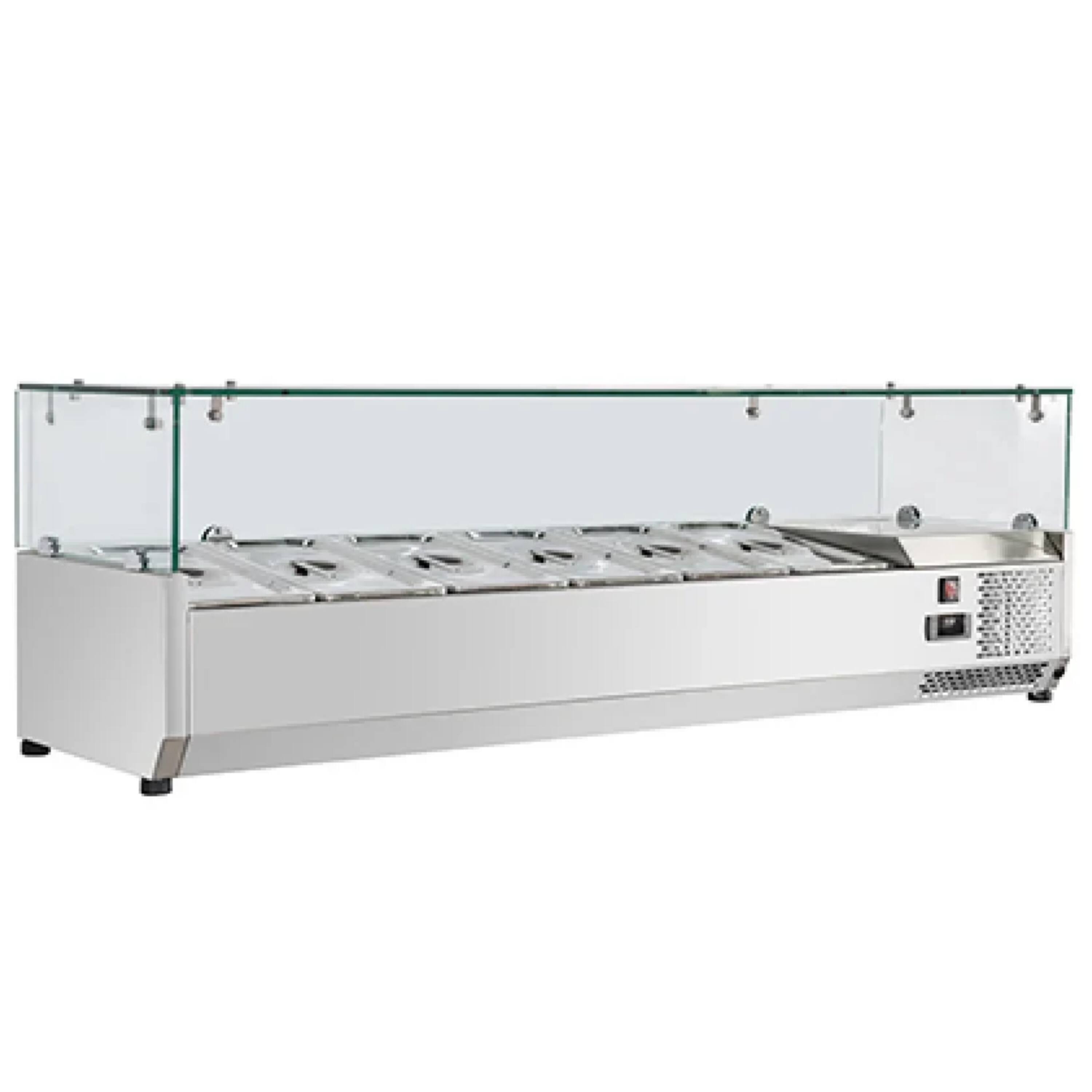 Front. Equator - Equator Vitlife Commercial Refrigerator Condiment Prep Station, Glass Lid 6 Pan (GN1/3×5+GN1/2×1), 33–41°F, 59.1" - Stainless Steel.