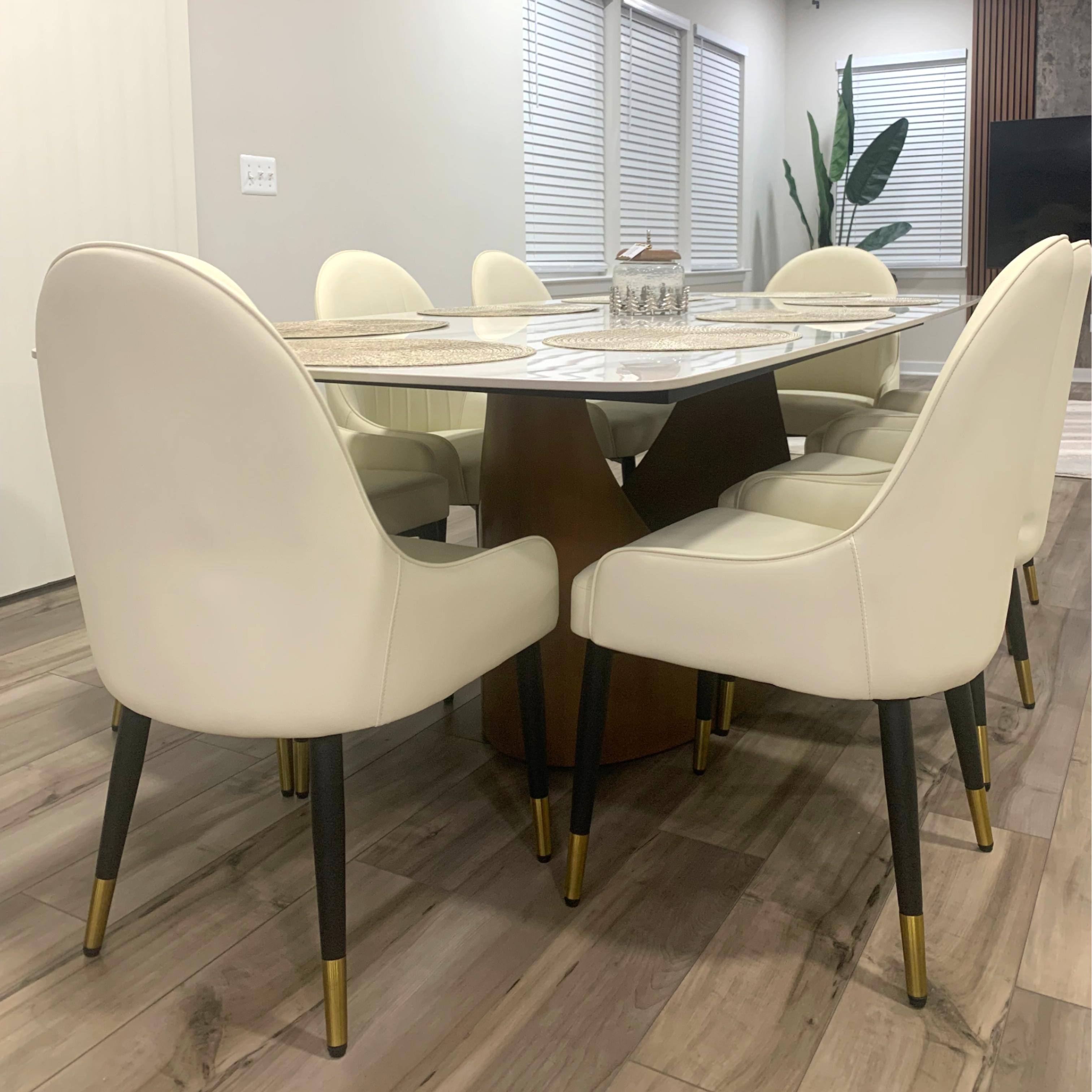 Angle. POVISON - Modern Upholstered Dining Chairs Set of 2, Leather Dining Chairs with Arms, Breakfast Table Chairs, Beige - Gray & Beige PU Leather.