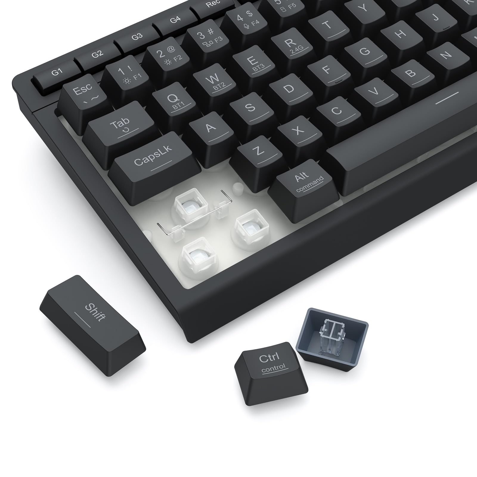 G4 G3 G2 G1  
Esc Tab CapsLk  
Q W E R T Y U I O P  
A S D F G H J K L ;  
Z X C V B N M , . /  
Shift Ctrl  
command Alt  
F1 F2 F3 F4 F5  
1 2 3 4 5  
! @ # $ %