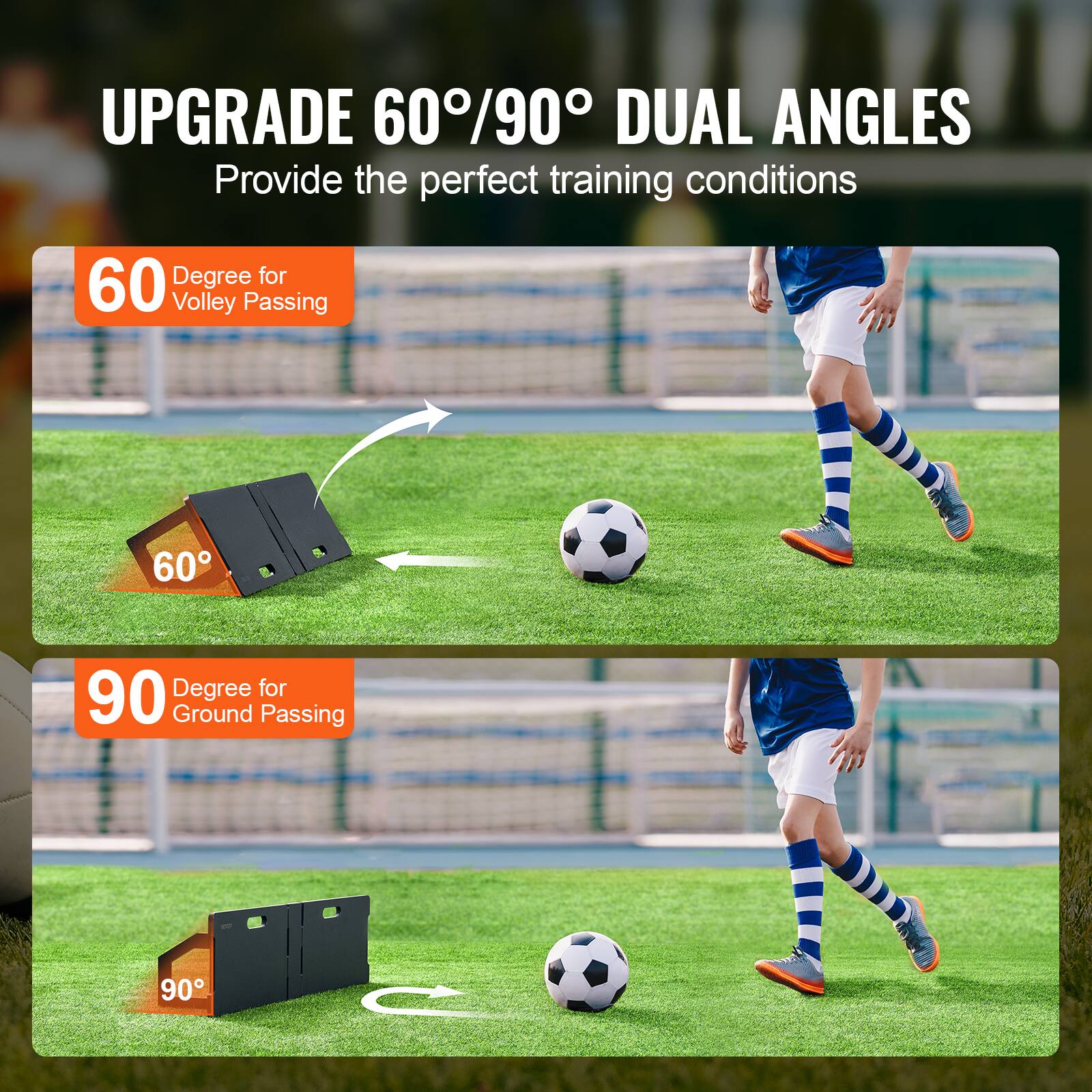 UPGRADE 60°/90° DUAL ANGLES  
Provide the perfect training conditions  

60°  
Degree for Volley Passing  

90°  
Degree for Ground Passing