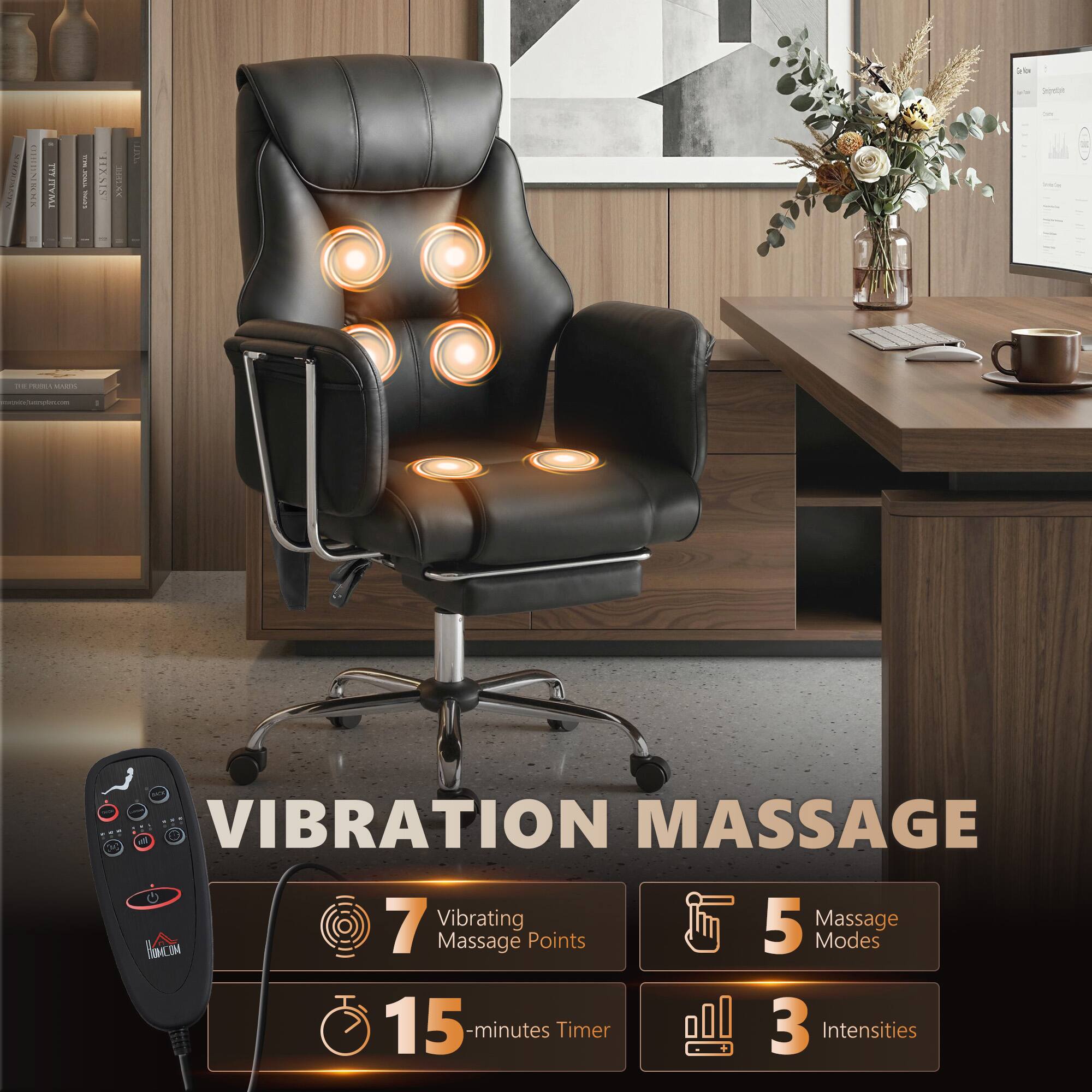Vibration Massage

- 7 Vibrating Massage Points
- 5 Massage Modes
- 15-minute Timer
- 3 Intensities