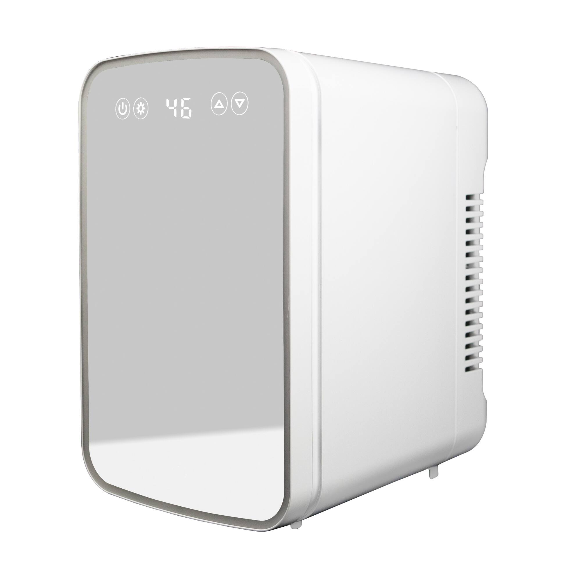 Angle. Danby - 7.4L Cosmetic Mini Fridge with Mirror & Light - White.