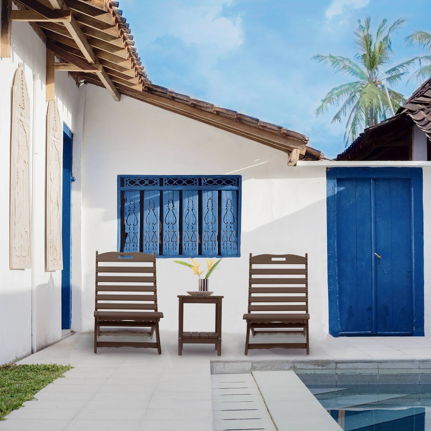 Alt View 1. FODINGHILL - Folding Portable Xavier Wave HDPE Adirondack Chairs Set of 2 - BrownWood.