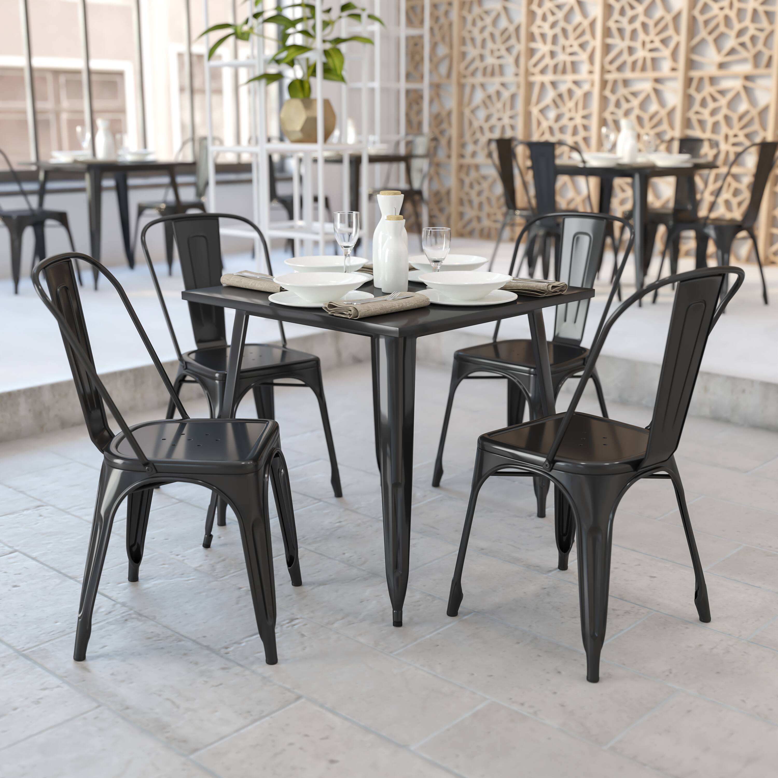 Alt View 1. Emma + Oliver - Commercial Grade 31.75" Square Metal Indoor-Outdoor Dining Patio Table - Black.
