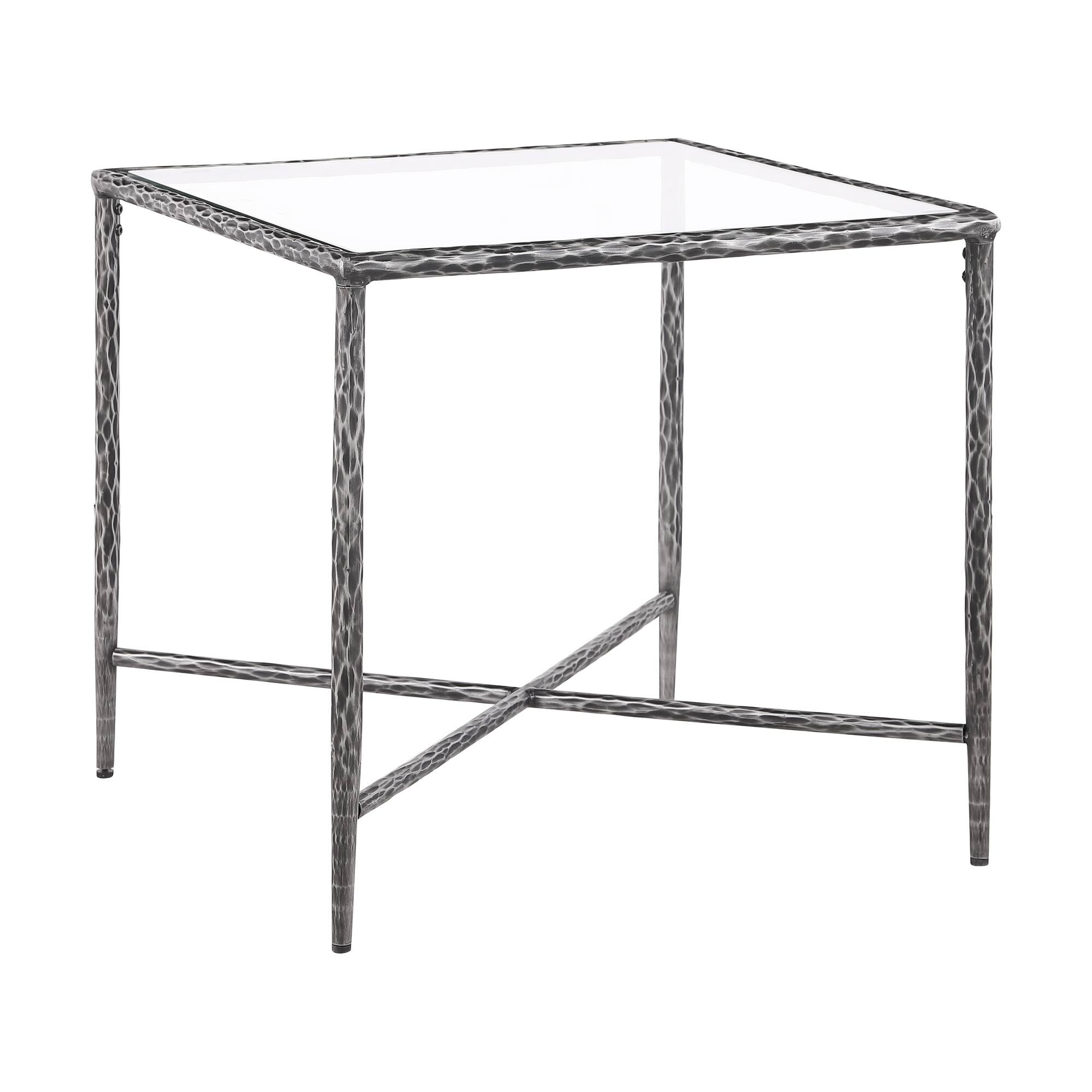 Alt View 1. Boyel Living - Square Hammered Metal End Table with Tempered Glass Top - Gunmetal.