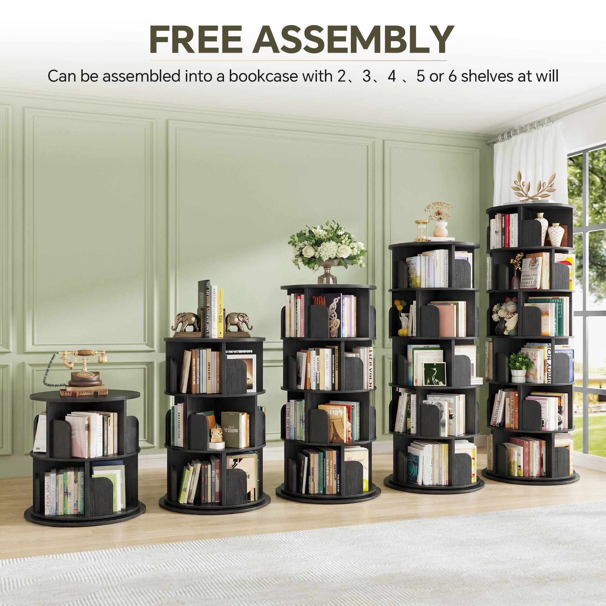 FREE ASSEMBLY  
Can be assembled into a bookcase with 2, 3, 4, 5 or 6 shelves at will