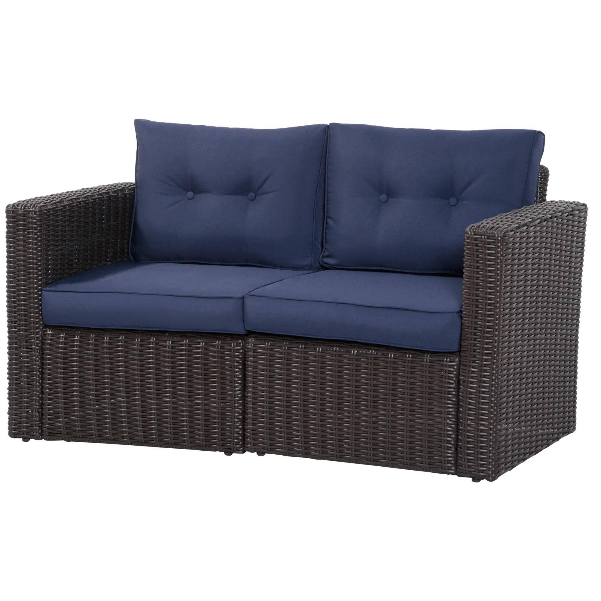 Angle. Resenkos - Resenkos 2 Pieces Patio Wicker Corner Sofa Set, Outdoor Sectional Furniture, Blue - Blue.