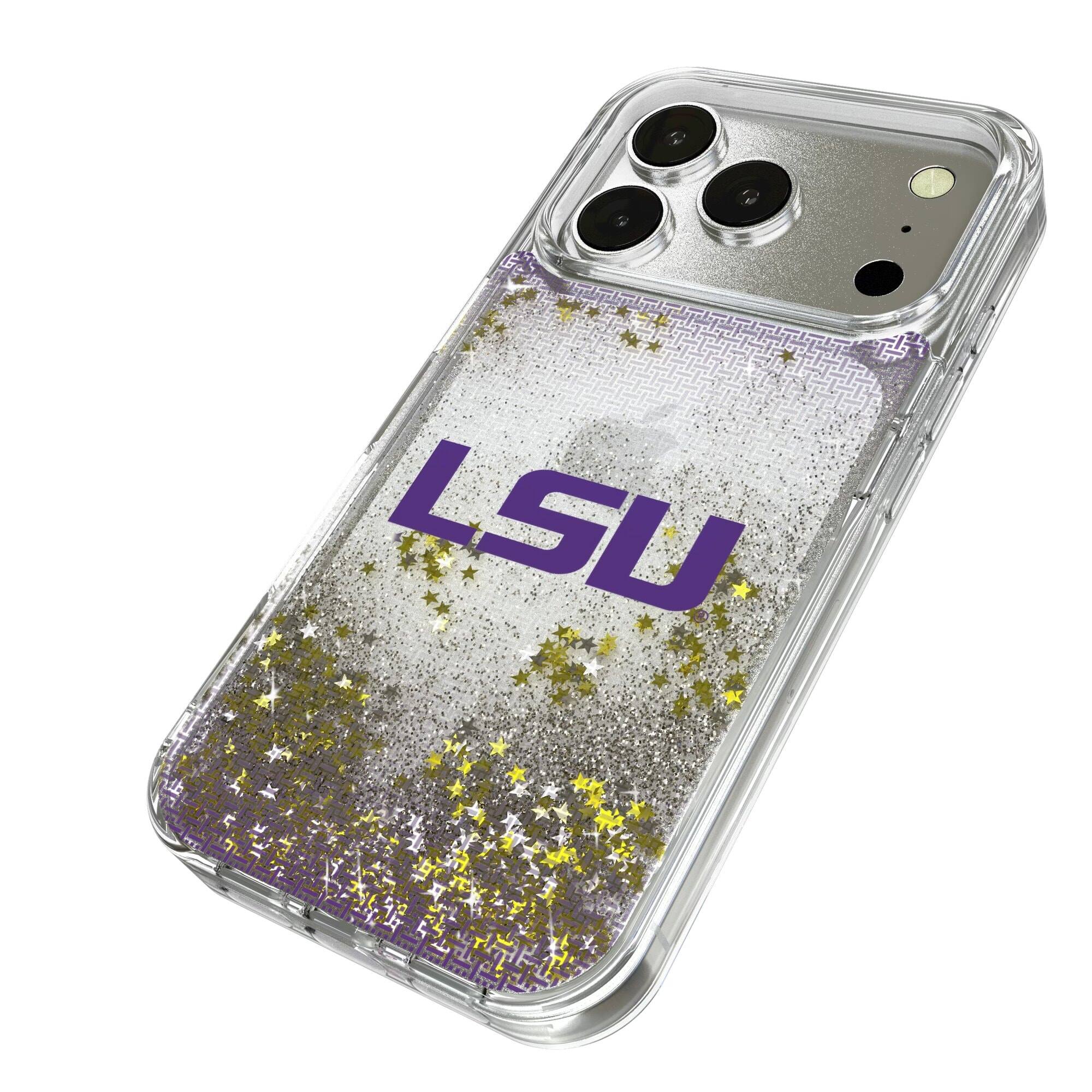 Alt View 1. Keyscaper - LSU Tigers Linen Logo iPhone Glitter Case - 15 - Multicolor.