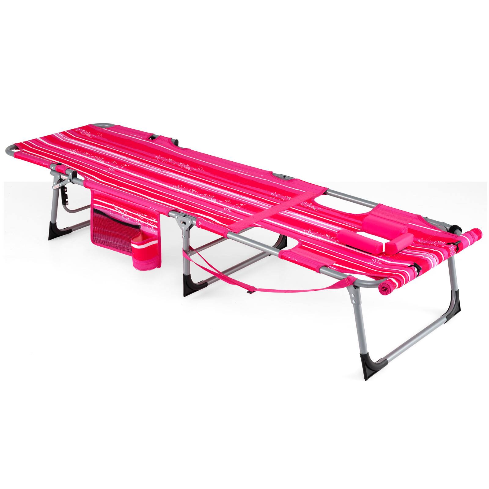 Alt View 9. Gymax - Gymax Outdoor Folding Chaise 5-Position Lounge Chair w/ Face Hole & Adjustable Footrest Striped Pink - Striped Pink.