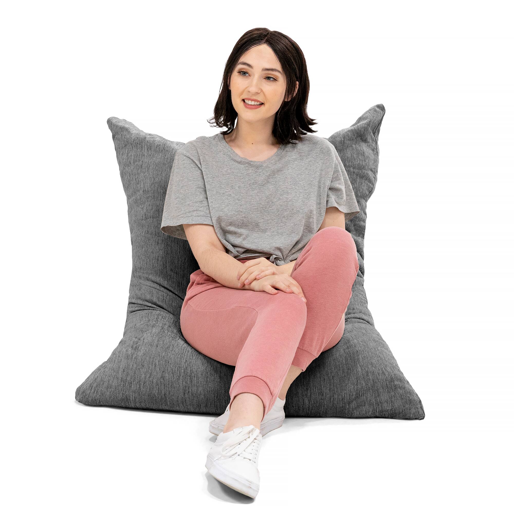 Left. Jaxx - Jaxx Pillow Saxx 3.5 Foot Giant Décor Floor Pillow, Premium Chenille Cover, Grey - Grey.