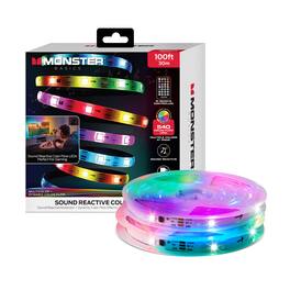 Monster - Indoor 100ft Sound-Reactive Color Flow LED Light Strip with Remote Control, USB Powered - Multicolor