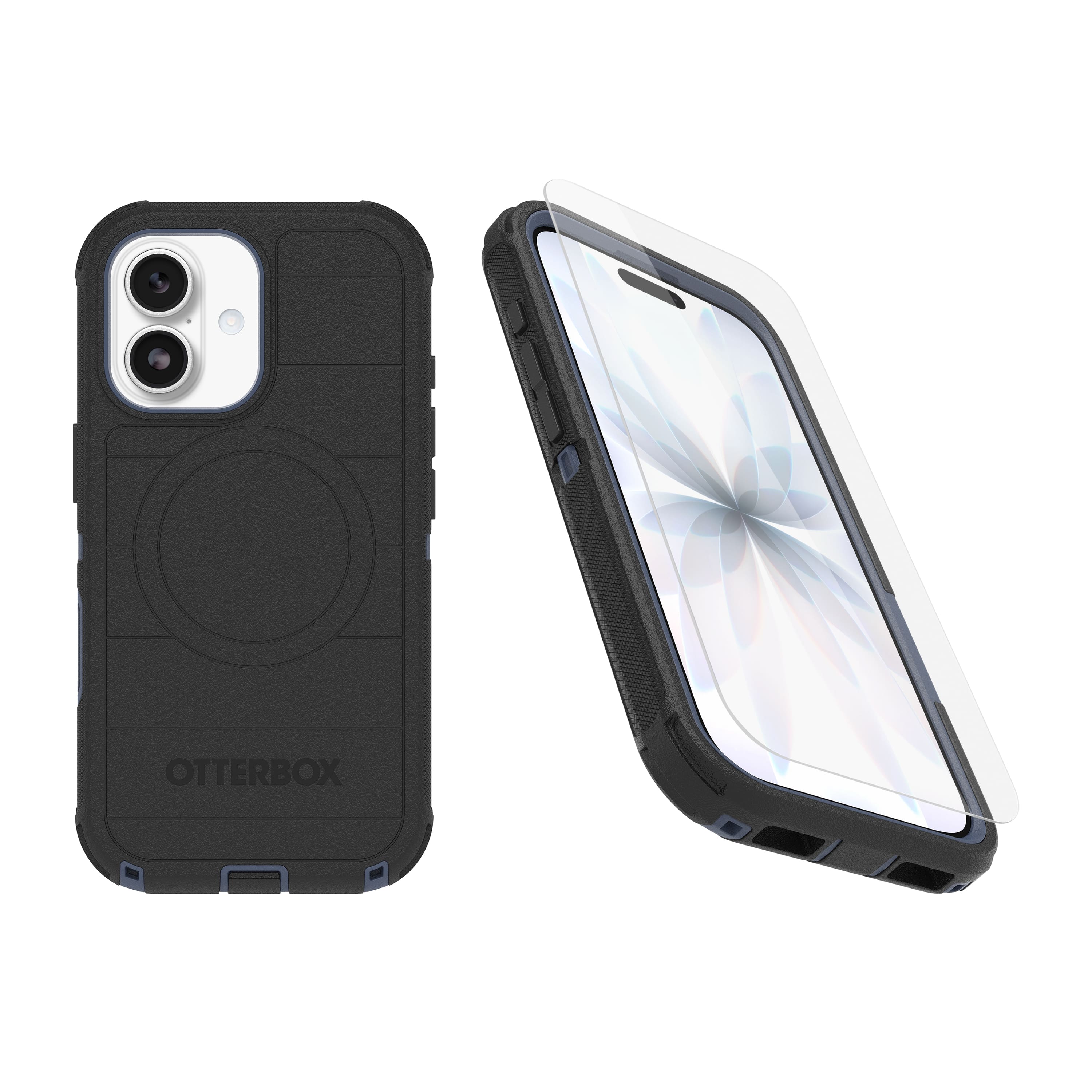 OtterBox - iPhone 17 (Only) Bundle: Defender Series Case & Screen Protector - Case Only - Rugged - Snaps on MagSafe - Black Shadow (Black & Blue)