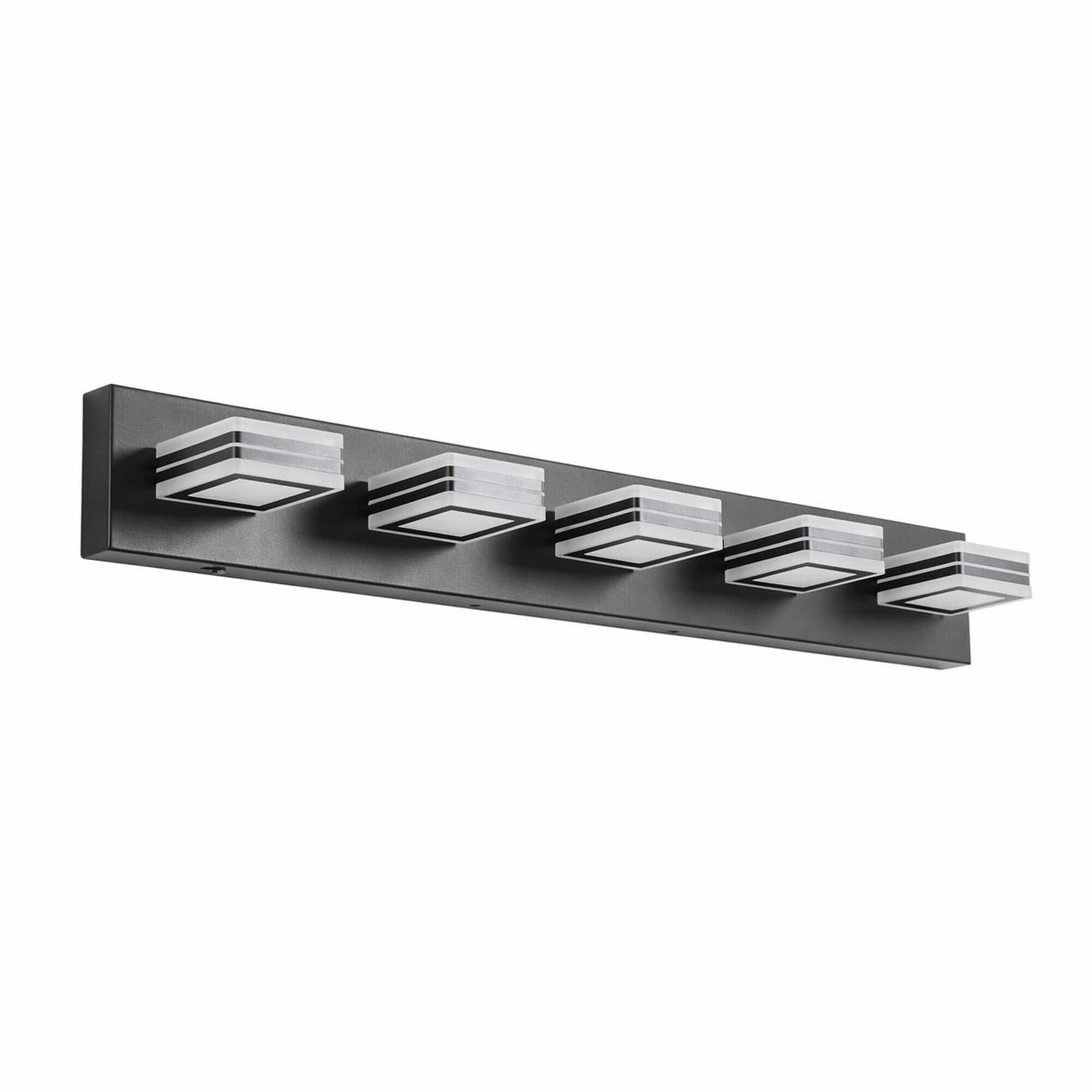 RYHNUYNE - 5‑Light LED Vanity Light, 34" Modern Bathroom Wall Light Fixture, Over Mirror Bath Vanity Lighting - Black