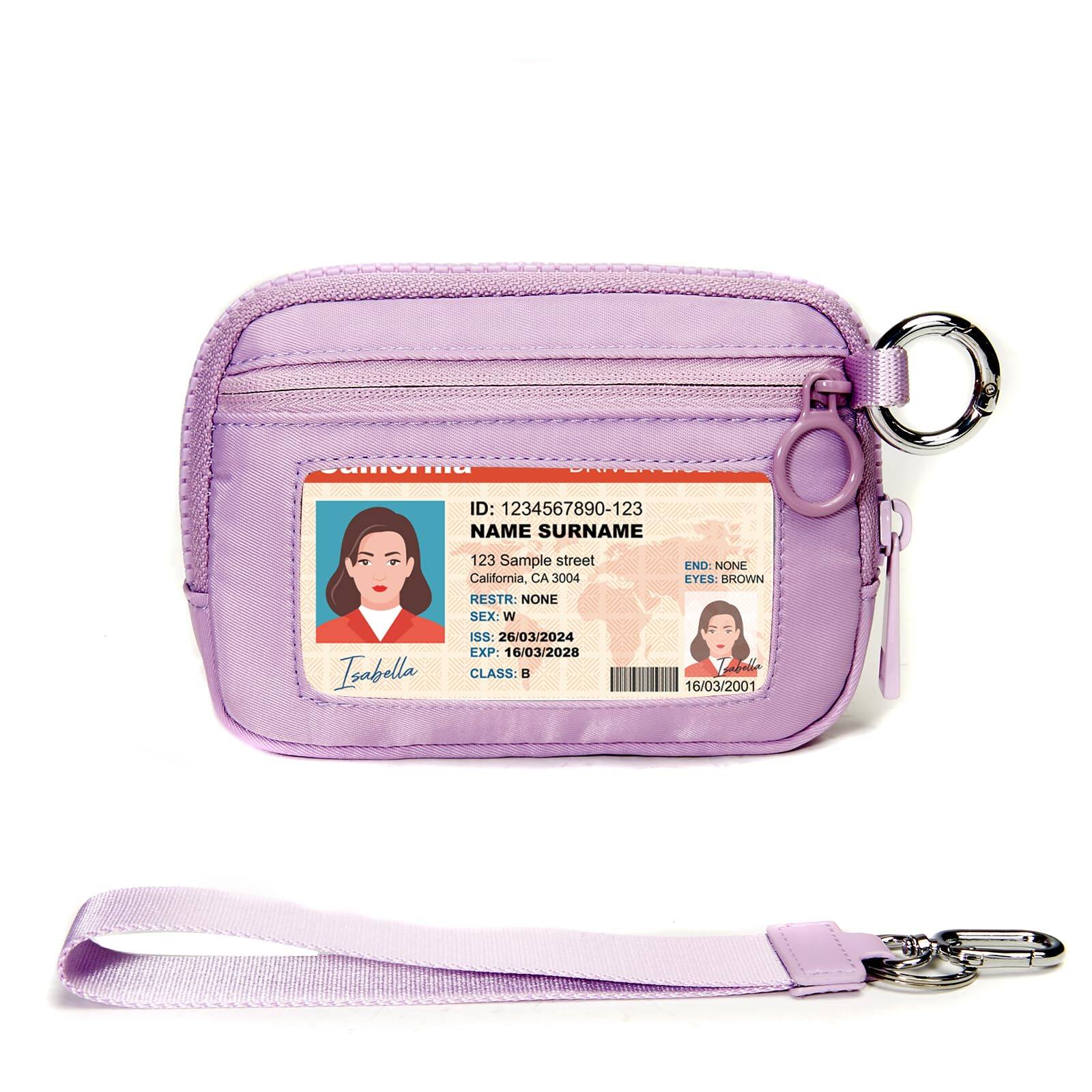 Front. Jadie Link - Iris Wallet Women Mini Zip Card Case Clear Window Zipper Purse Lightweight Portable Keychain Versatile Keychain Wallet - Light Purple.