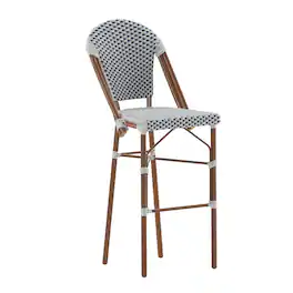 Flash Furniture - Lourdes Stackable Indoor/Outdoor Bistro 30" High Barstool, Commercial Grade, White/Navy and Bamboo Finish - Blue