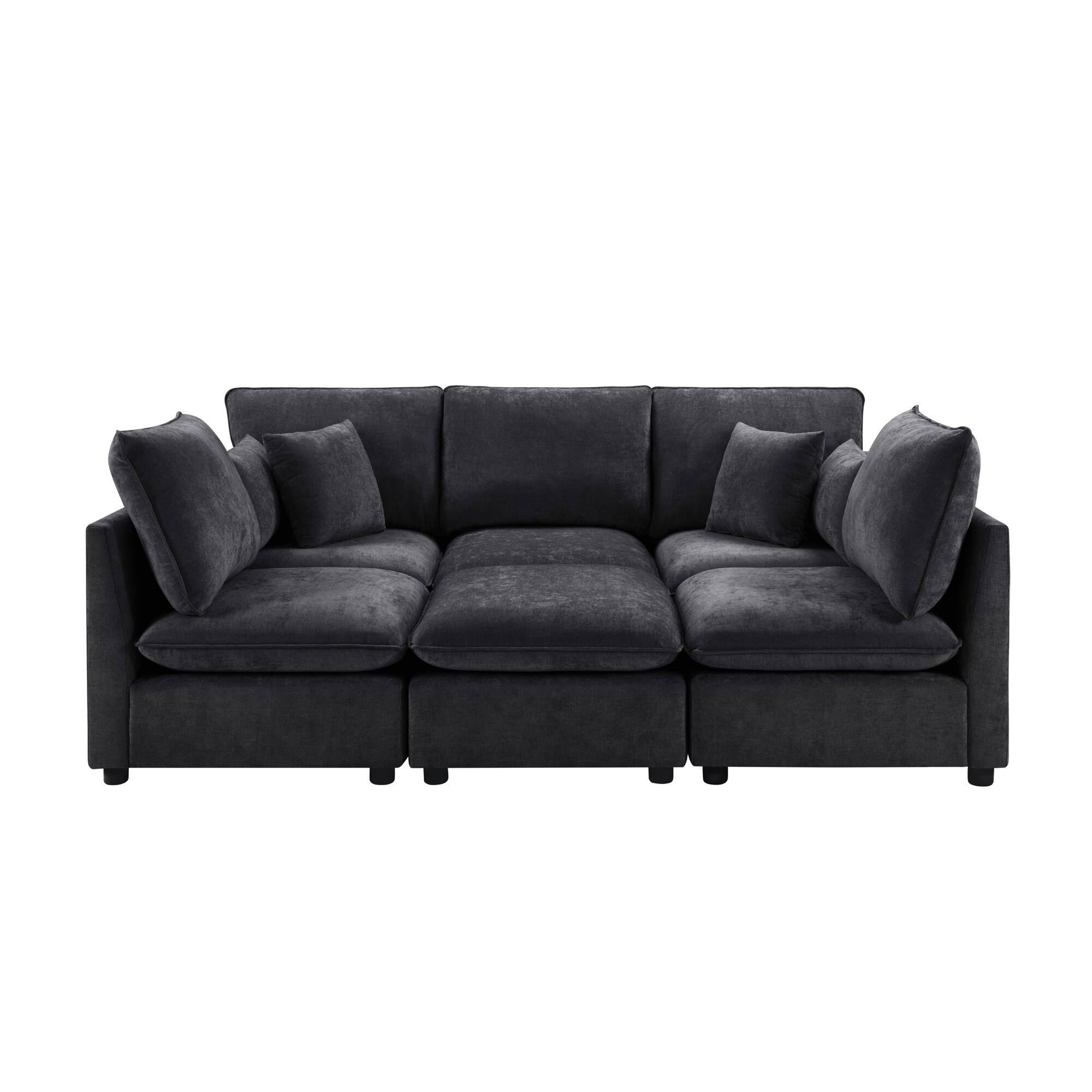 Alt View 1. Whisen - Modular Sectional Sofa U-Shaped Couch with Ottoman, Storage Armrests and USB Ports - Black.