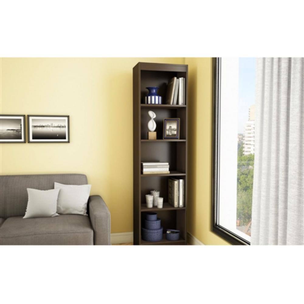 Angle. Hivvago - Chocolate Brown Wood Finish 71-inch Tall 5-Shelf Bookcase - brown.