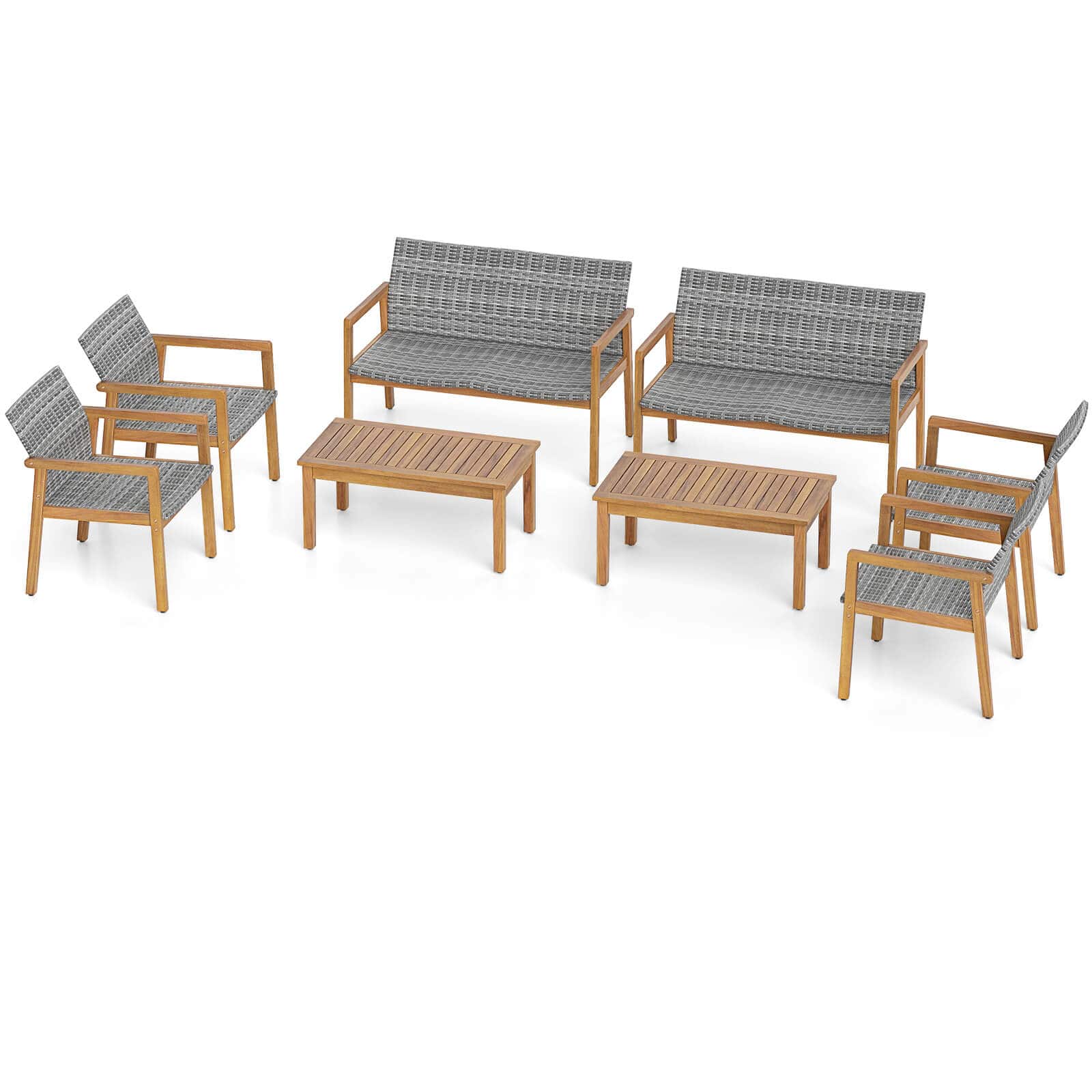 Costway - 8 Pieces Outdoor Furniture Set, Acacia Wood Frame Sofa Set with Rattan Seat - Gray price history on PriceWatchPro