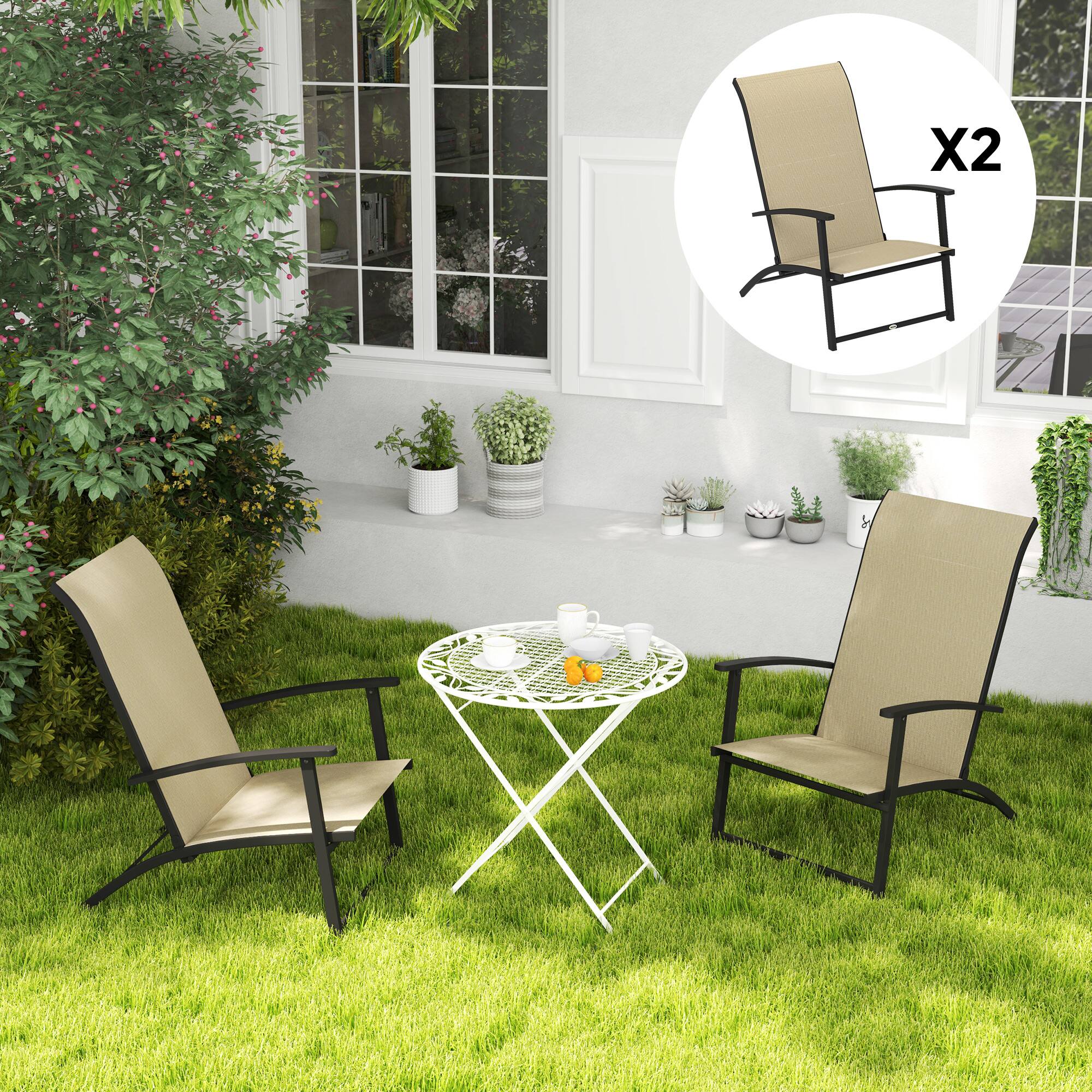 Alt View 7. Outsunny - Folding Patio Chairs Set of 2, Portable Outdoor Dining Chairs with High Back, Armrests, Breathable Mesh Fabric Seat - Beige.