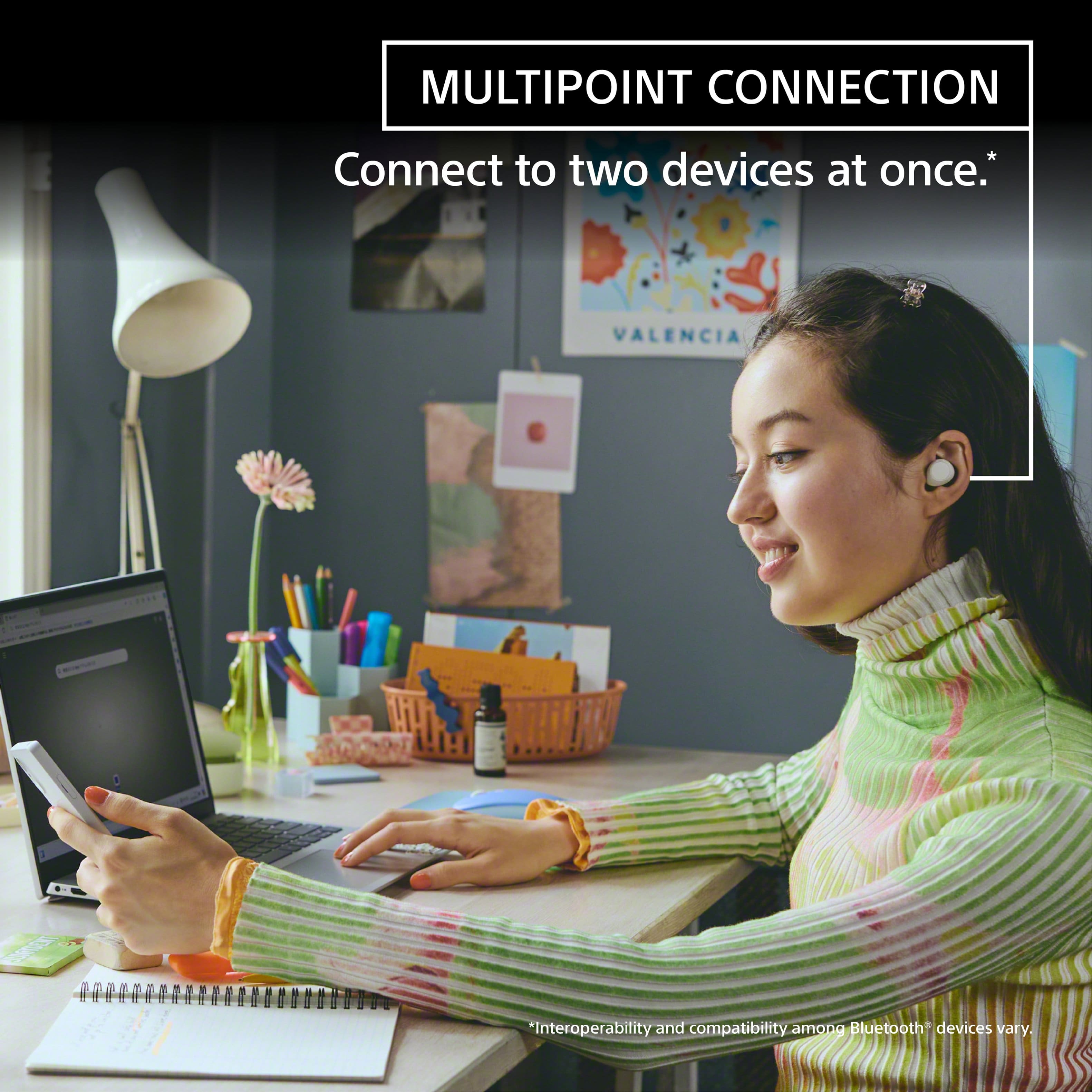 MULTIPOINT CONNECTION Connect to two devices at once. Interoperability and compatibility among Bluetooth devices vary.