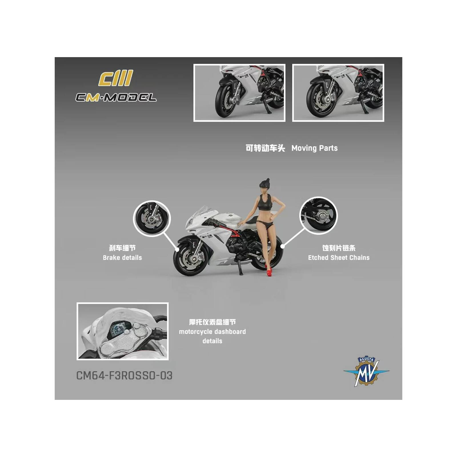 2022 MV Agusta F3 Rosso Motorcycle White with Figure 1/64 Diecast Model ...